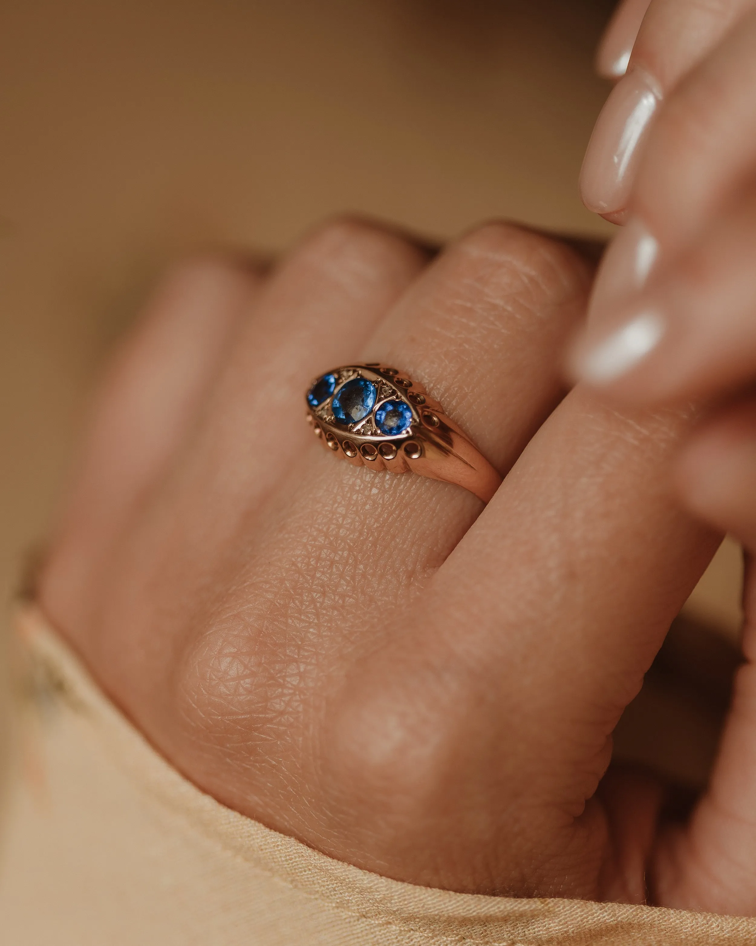 Bessie 1918 Antique 9ct Gold Sapphire & Diamond Ring sold by Rock n Rose product image thumbnail 3