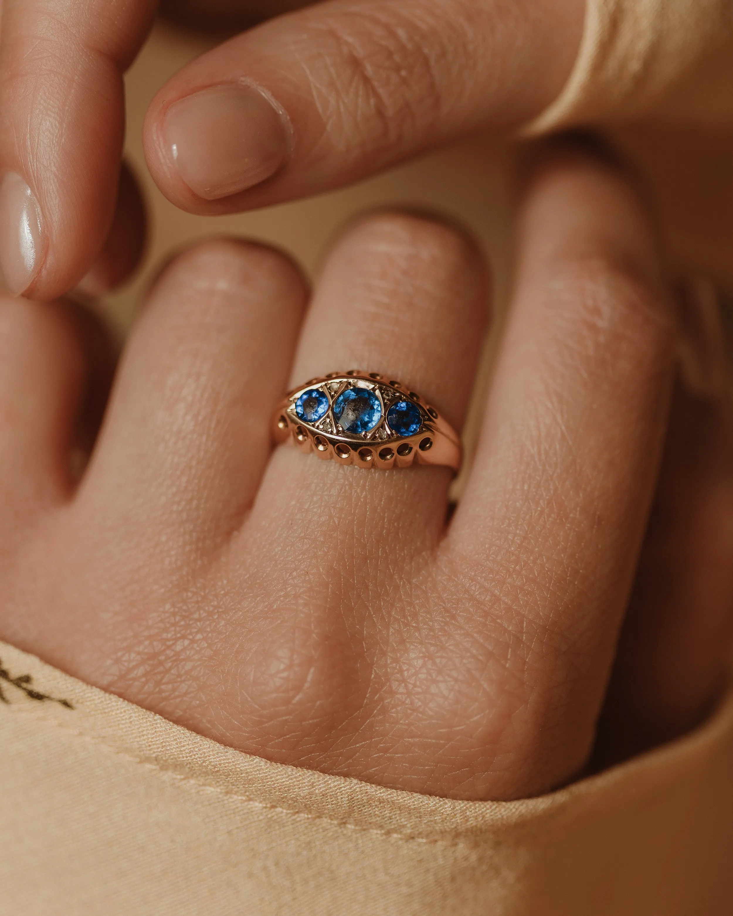 Bessie 1918 Antique 9ct Gold Sapphire & Diamond Ring sold by Rock n Rose product image thumbnail 2