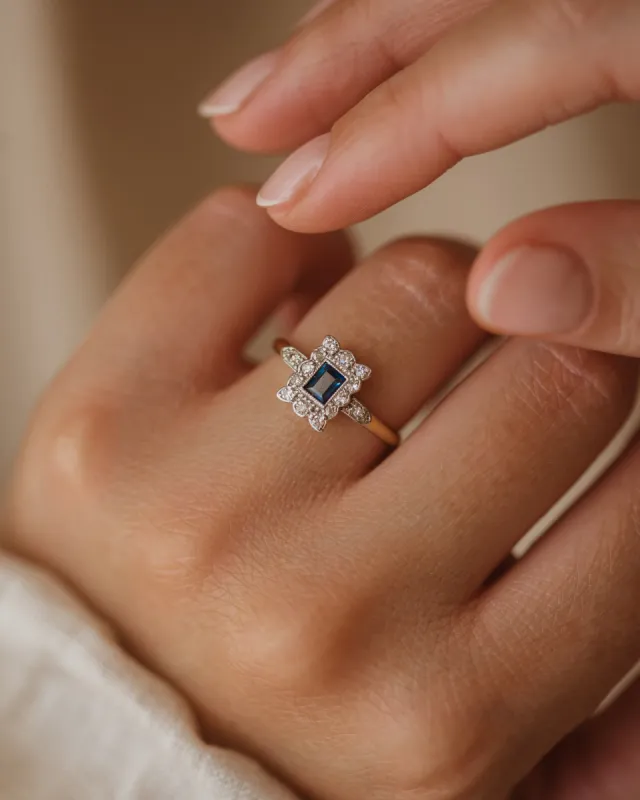 Eleanore Antique 18ct Gold Art Deco Sapphire & Diamond Ring sold by Rock n Rose