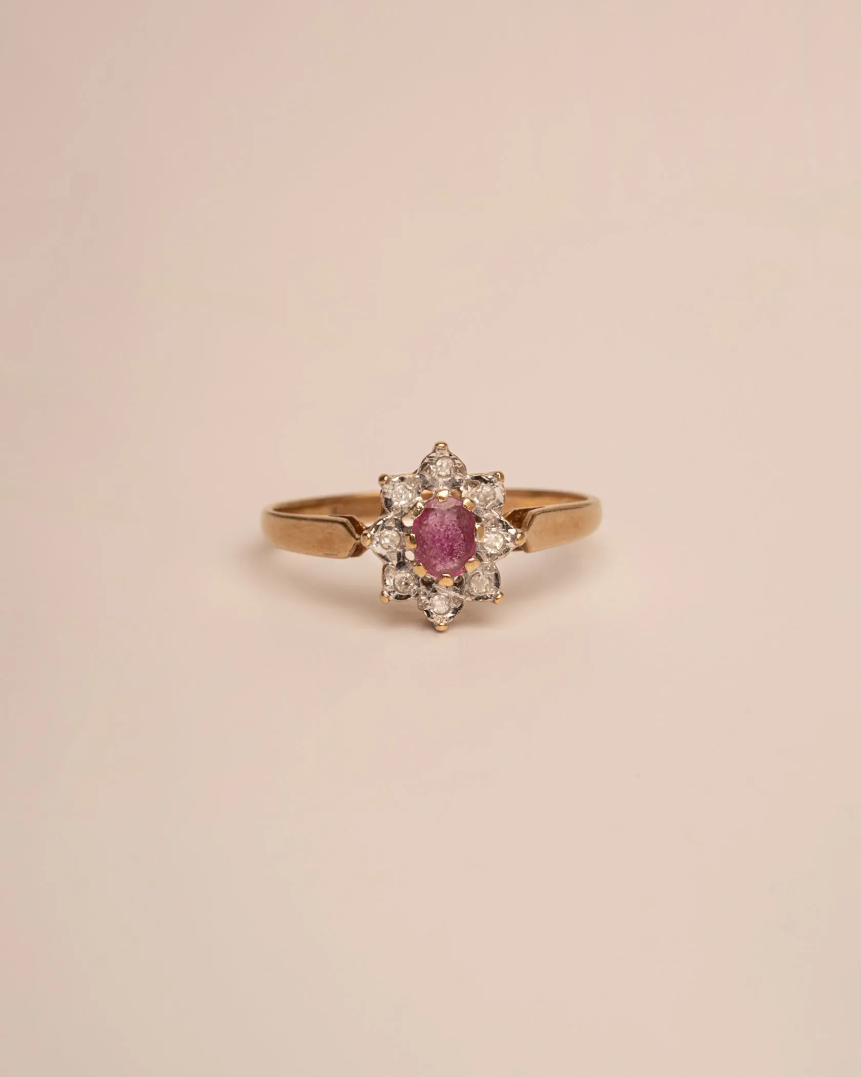 Lilibet 9ct Gold Ruby & Diamond Cluster Ring sold by Rock n Rose