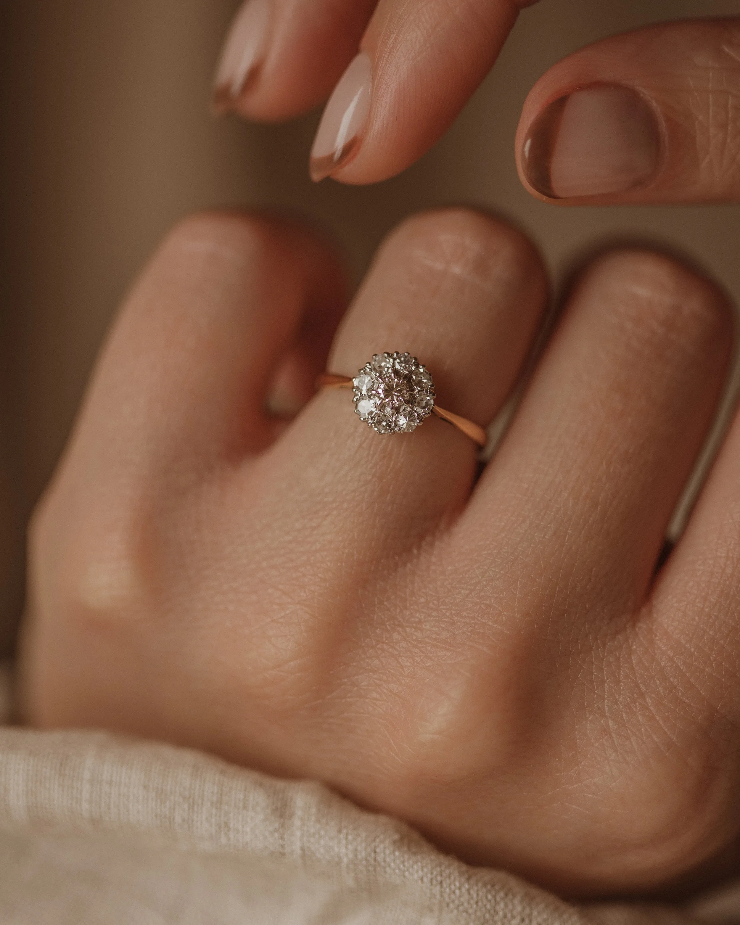 Jessica Vintage 18ct Gold Diamond Daisy Cluster Ring sold by Rock n Rose