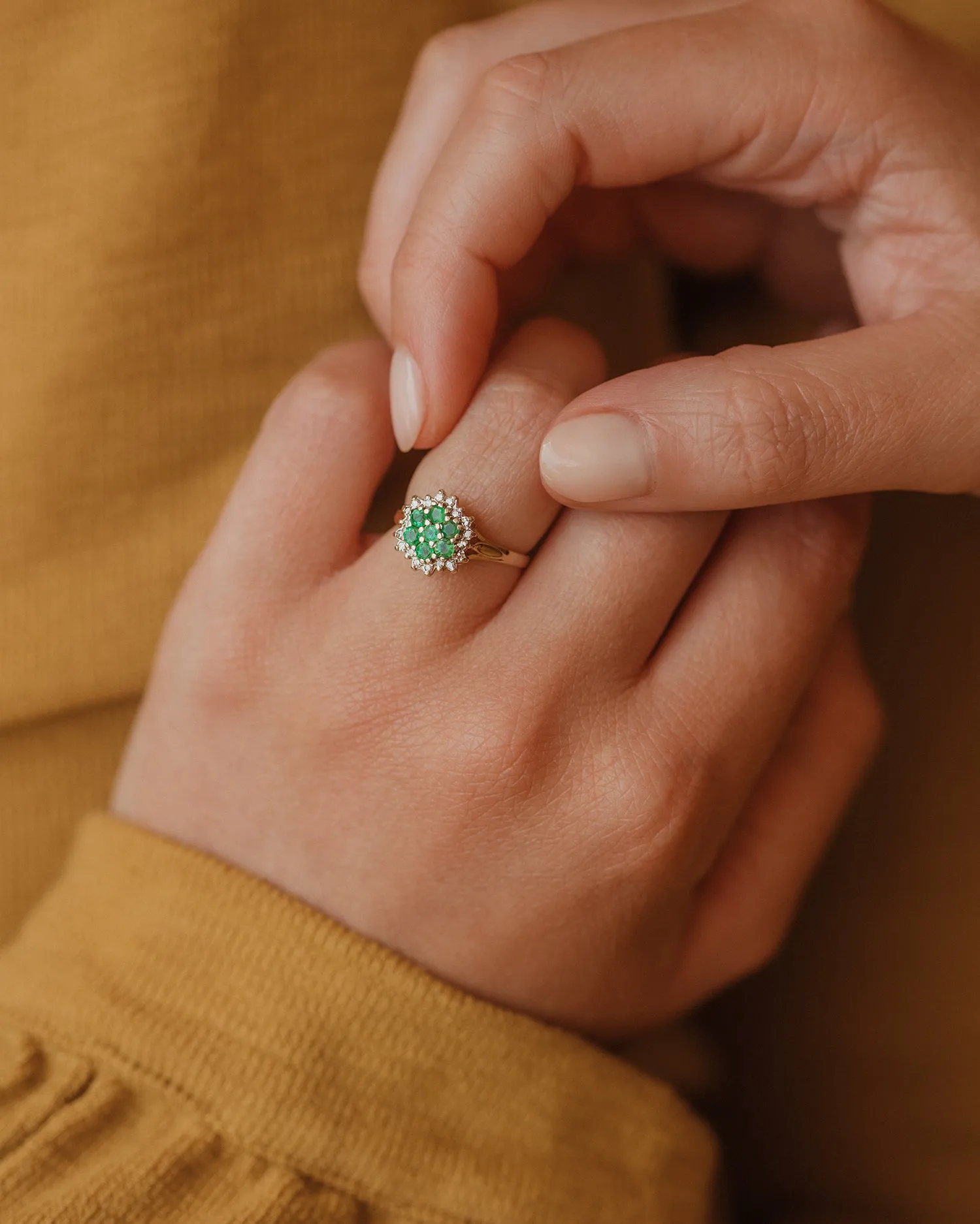 Selina 1986 9ct Gold Emerald & Diamond Cluster Ring sold by Rock n Rose product image thumbnail 5
