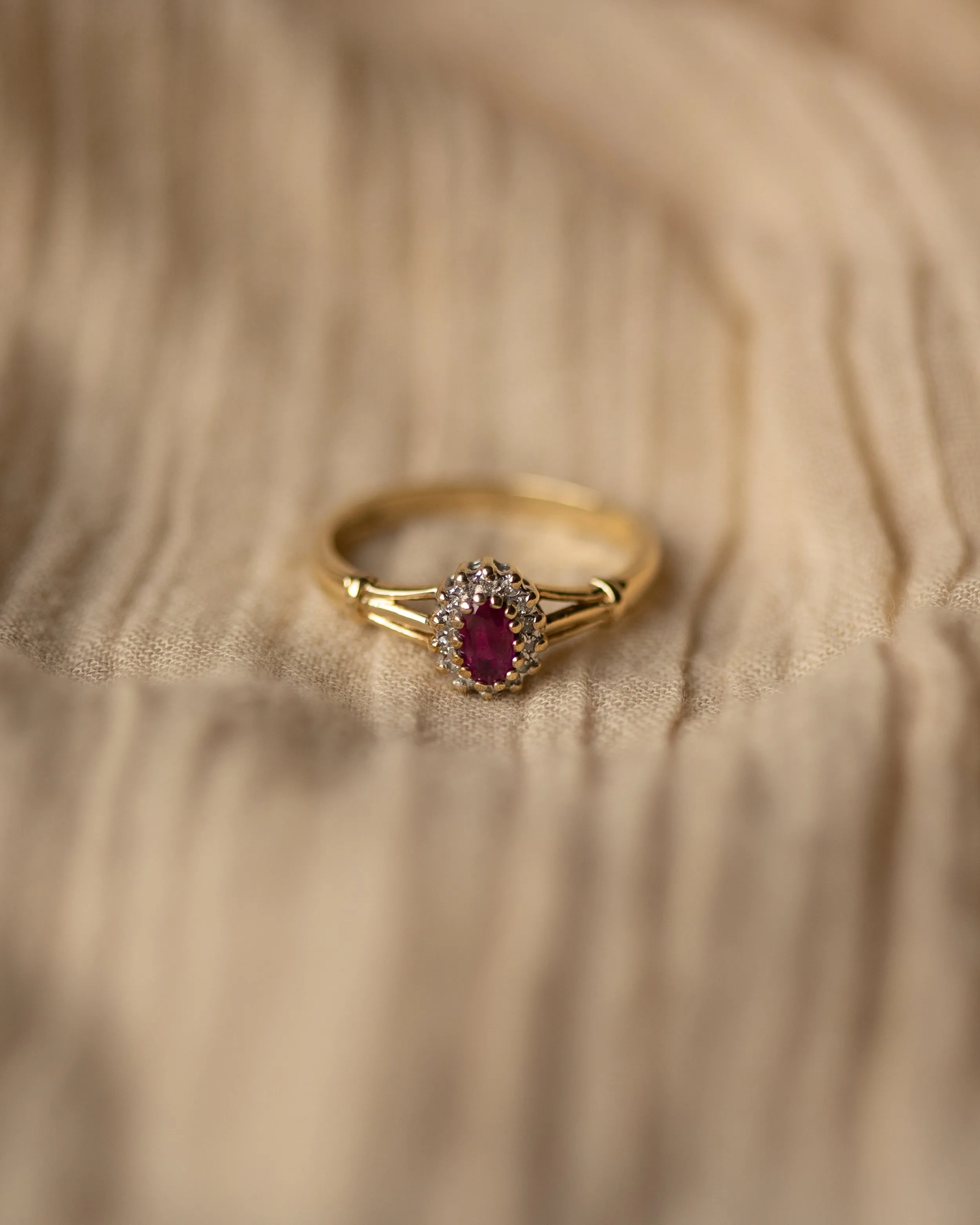 Birdie Vintage 9ct Gold Ruby & Diamond Cluster Ring sold by Rock n Rose product image thumbnail 3