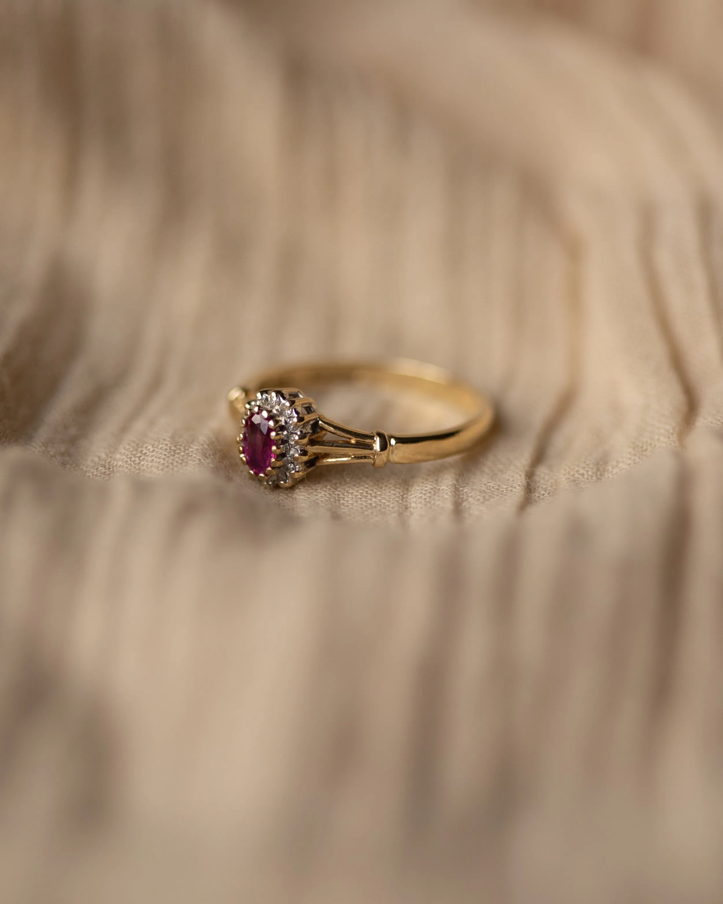 Birdie Vintage 9ct Gold Ruby & Diamond Cluster Ring sold by Rock n Rose product image thumbnail 4