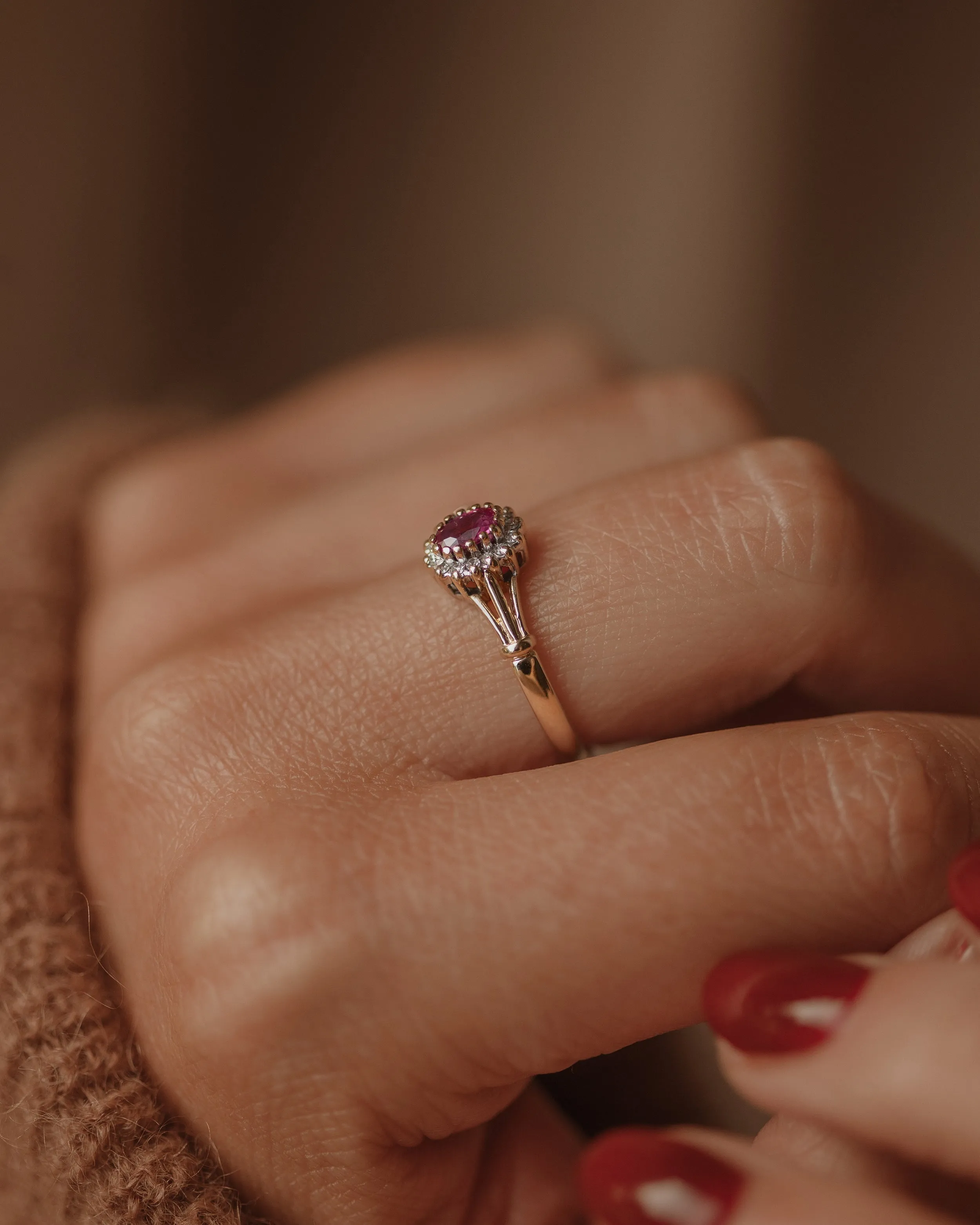 Birdie Vintage 9ct Gold Ruby & Diamond Cluster Ring sold by Rock n Rose product image thumbnail 2
