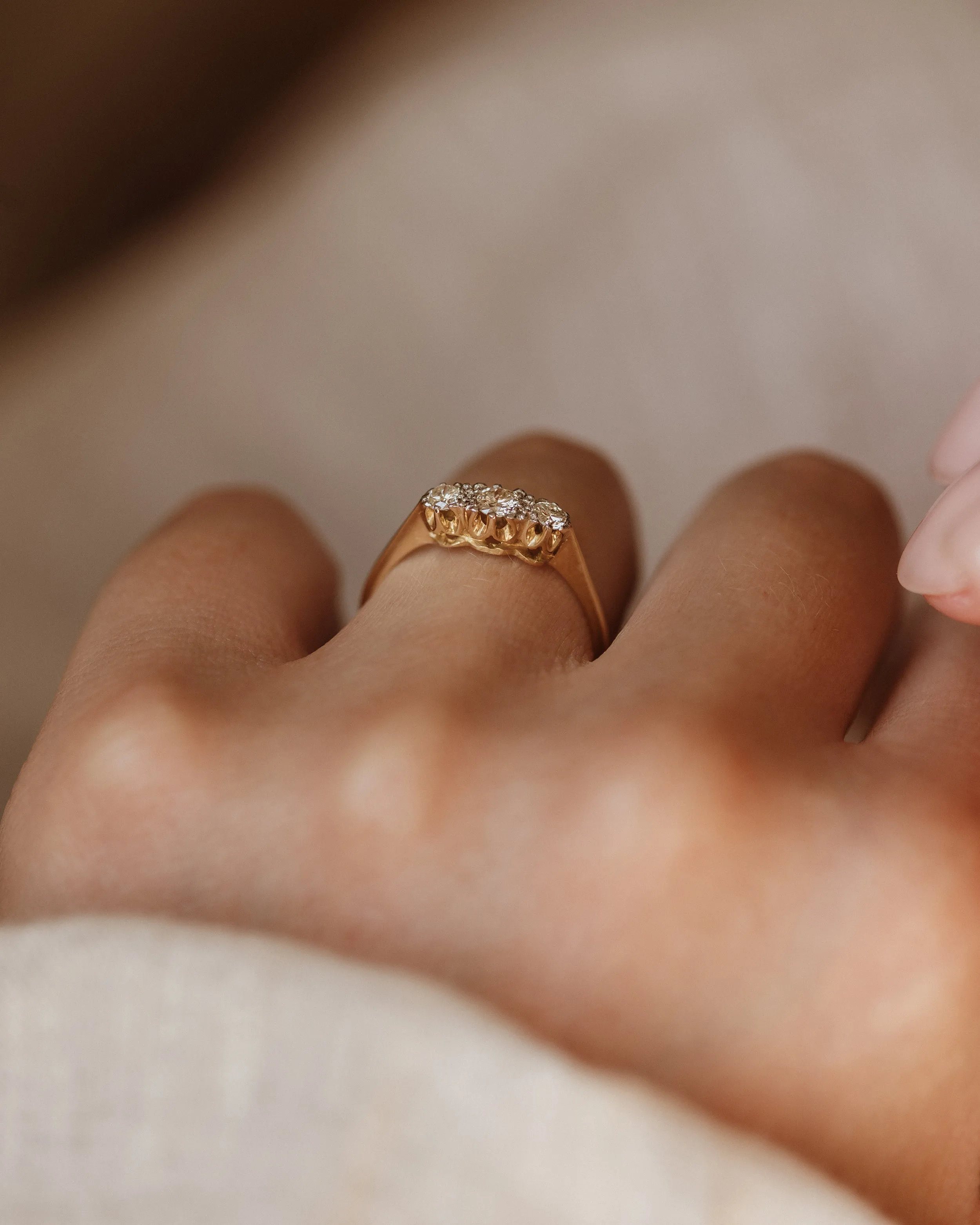 Annie Vintage 18ct Gold Diamond Trilogy Ring sold by Rock n Rose product image thumbnail 3