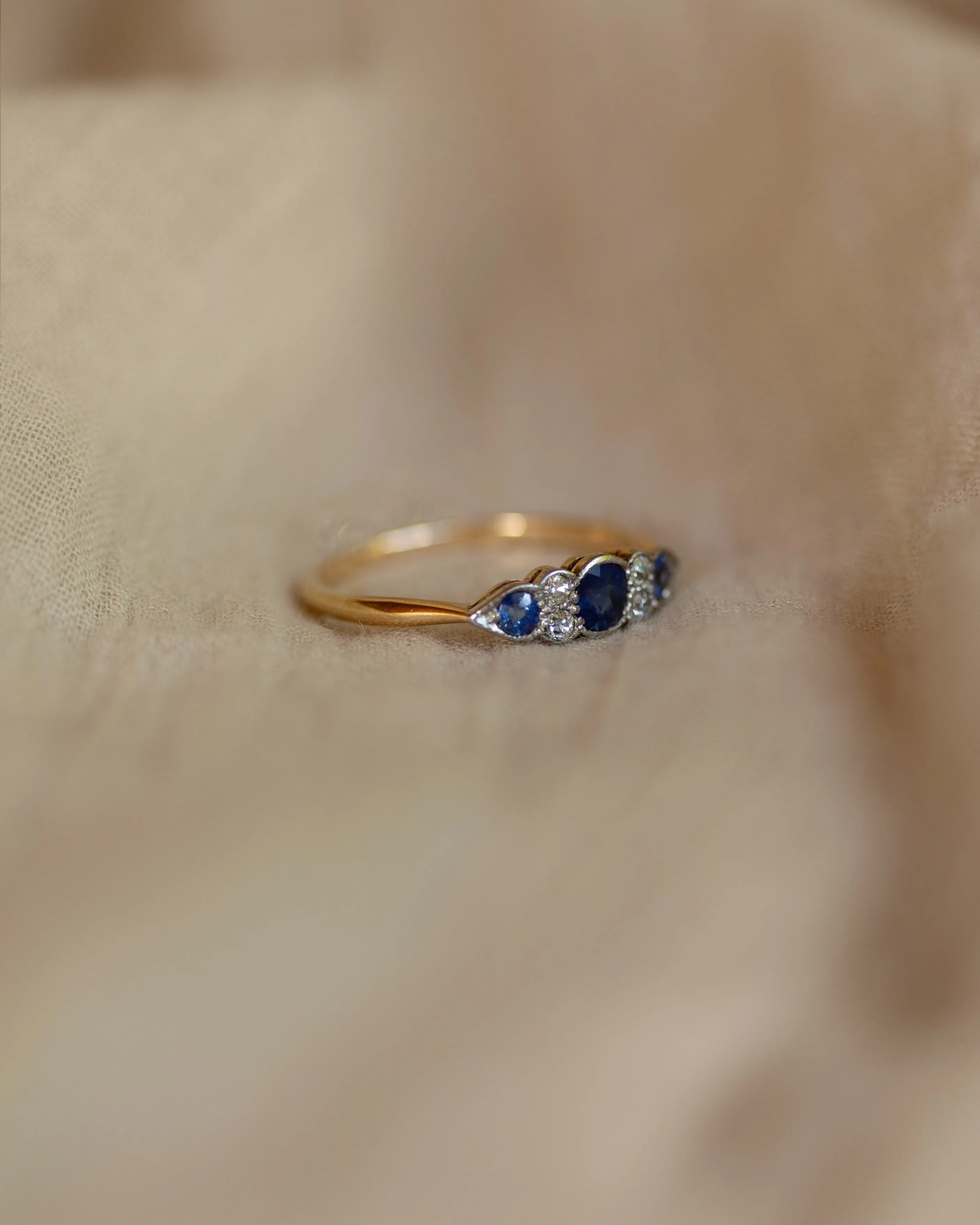 Genevieve Antique 18ct Gold Sapphire & Diamond Seven Stone Ring sold by Rock n Rose product image thumbnail 4