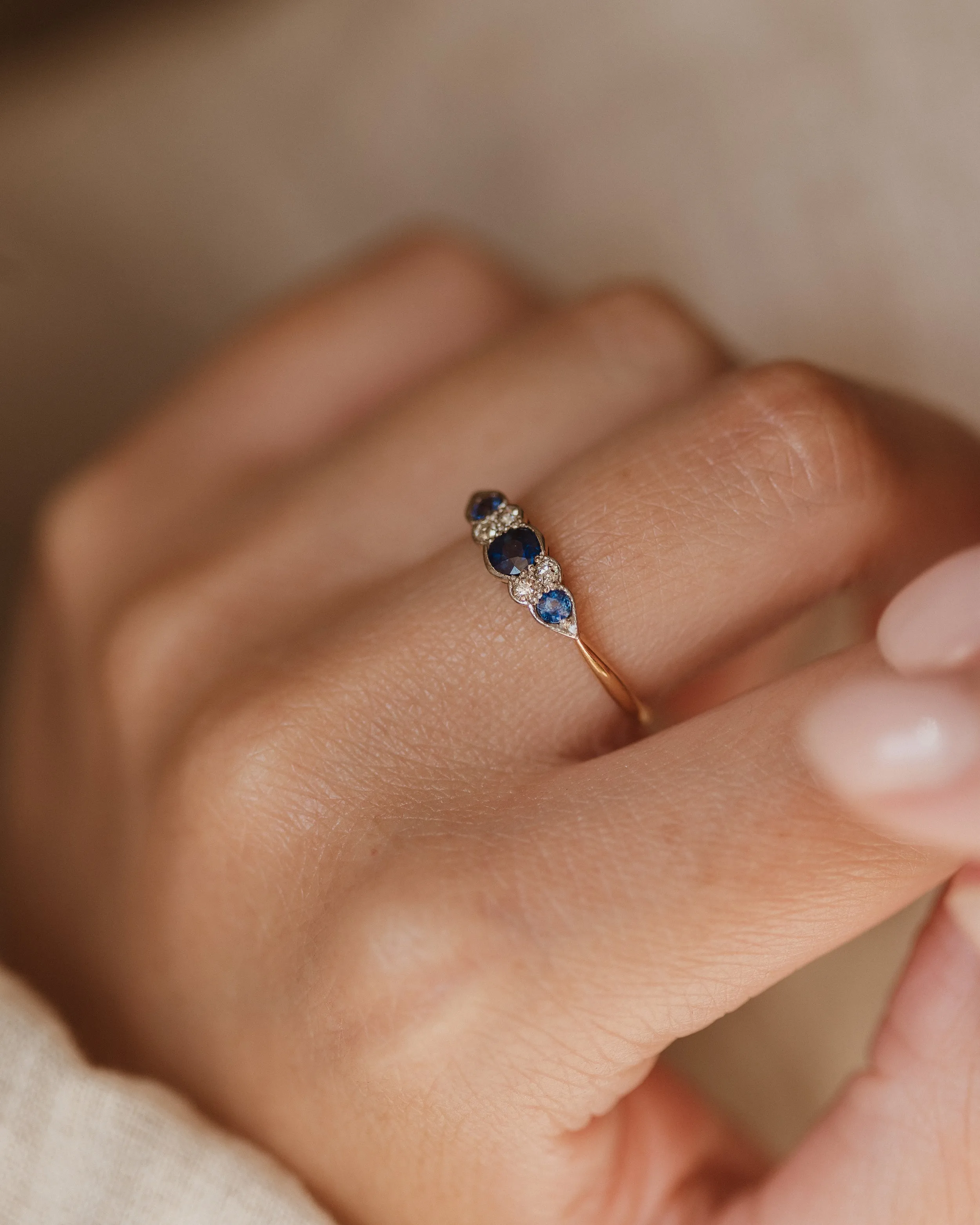 Genevieve Antique 18ct Gold Sapphire & Diamond Seven Stone Ring sold by Rock n Rose product image thumbnail 2