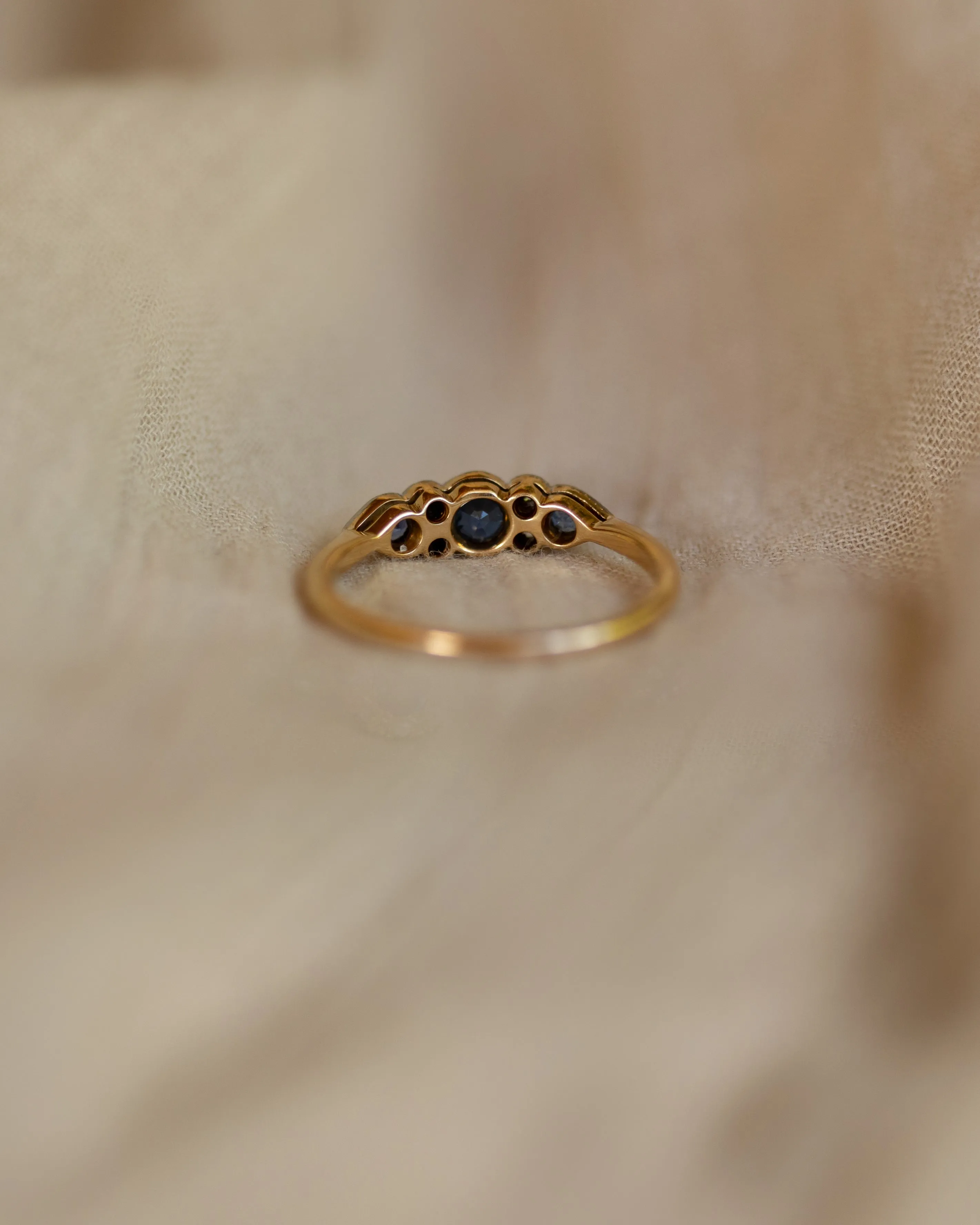 Genevieve Antique 18ct Gold Sapphire & Diamond Seven Stone Ring sold by Rock n Rose product image thumbnail 5