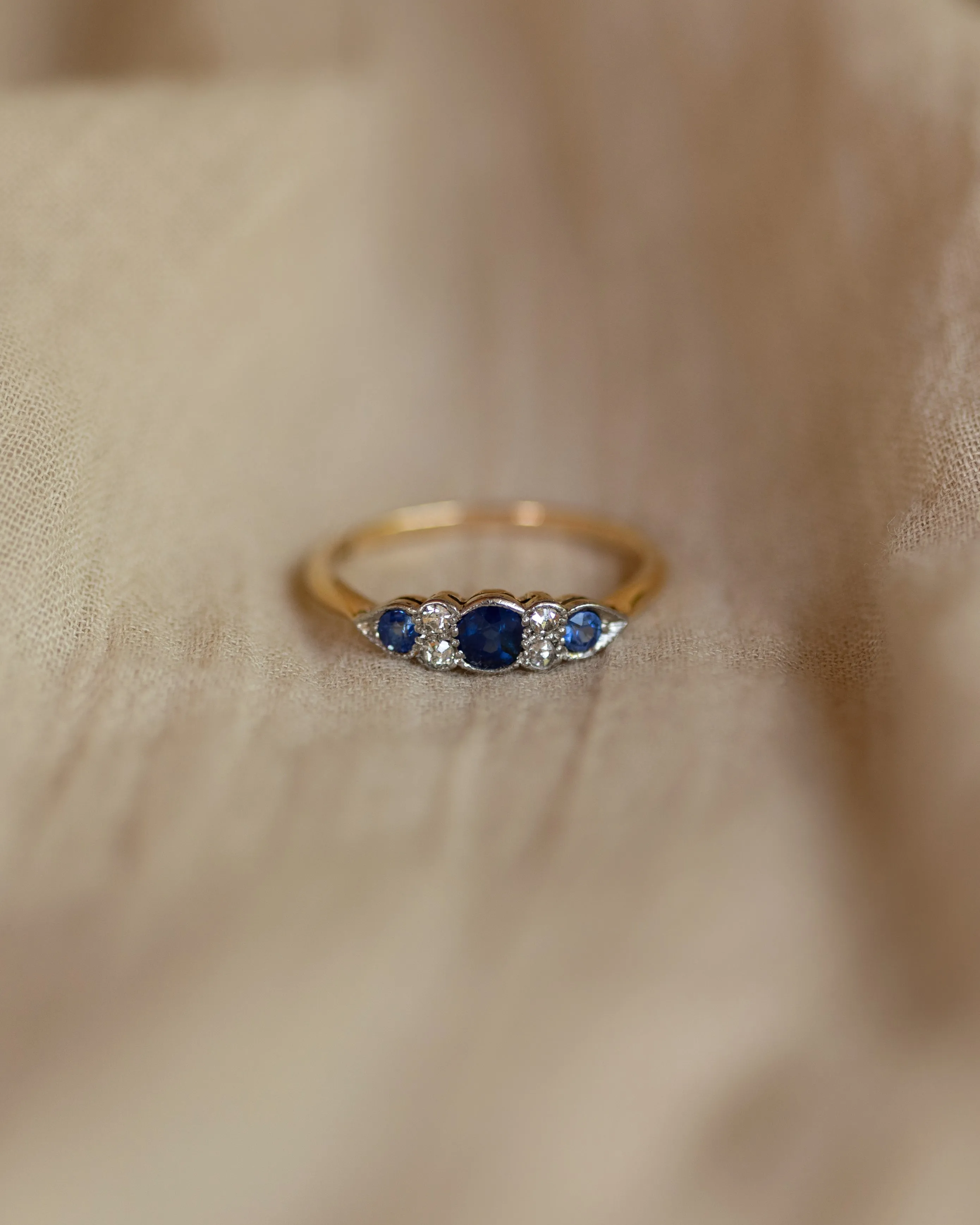 Genevieve Antique 18ct Gold Sapphire & Diamond Seven Stone Ring sold by Rock n Rose product image thumbnail 3