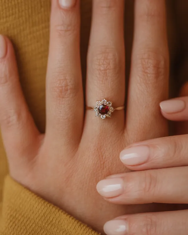 Nellie 1973 9ct Gold Garnet Cluster Ring sold by Rock n Rose