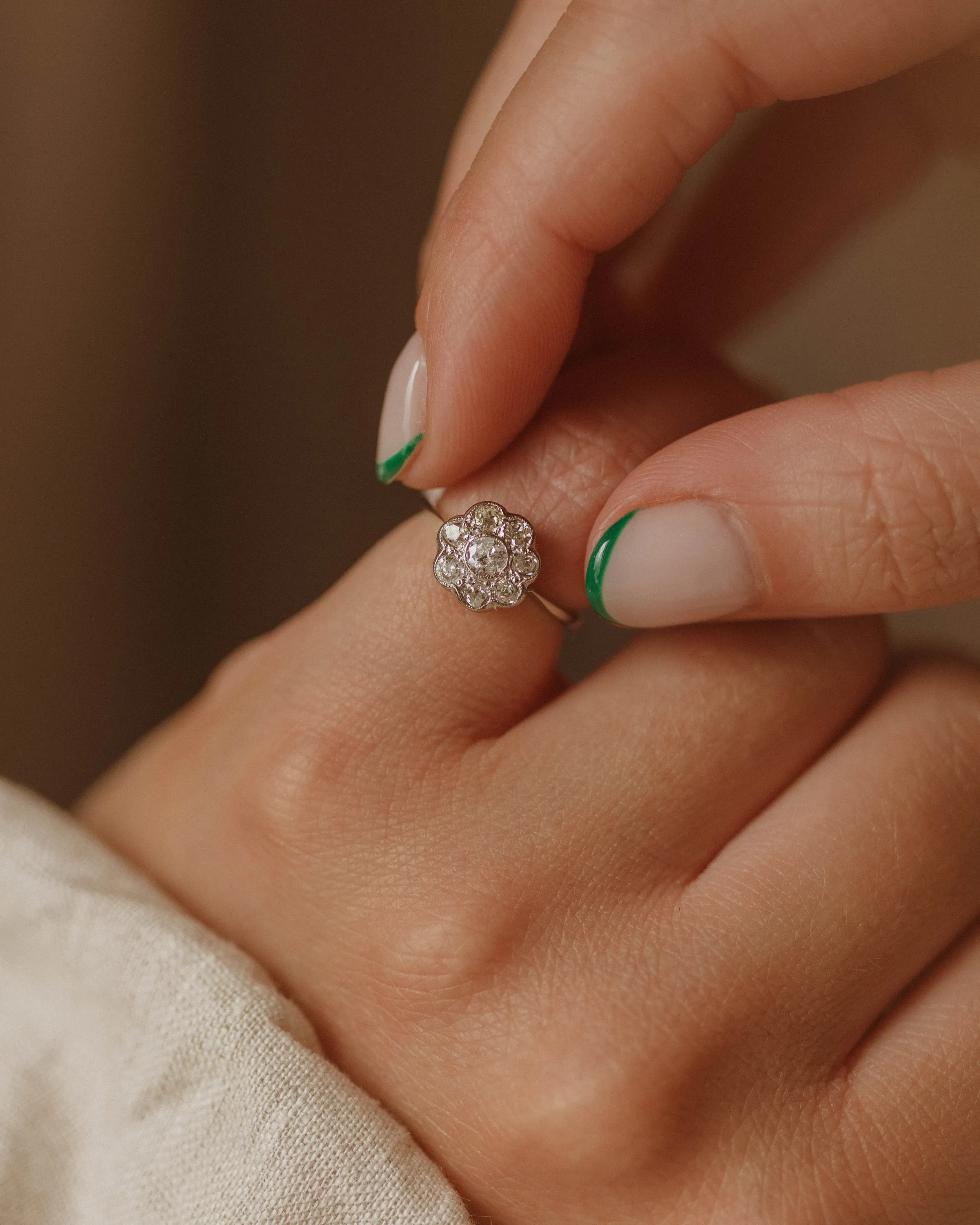 Rosanna Antique 18ct White Gold Diamond Cluster Ring sold by Rock n Rose