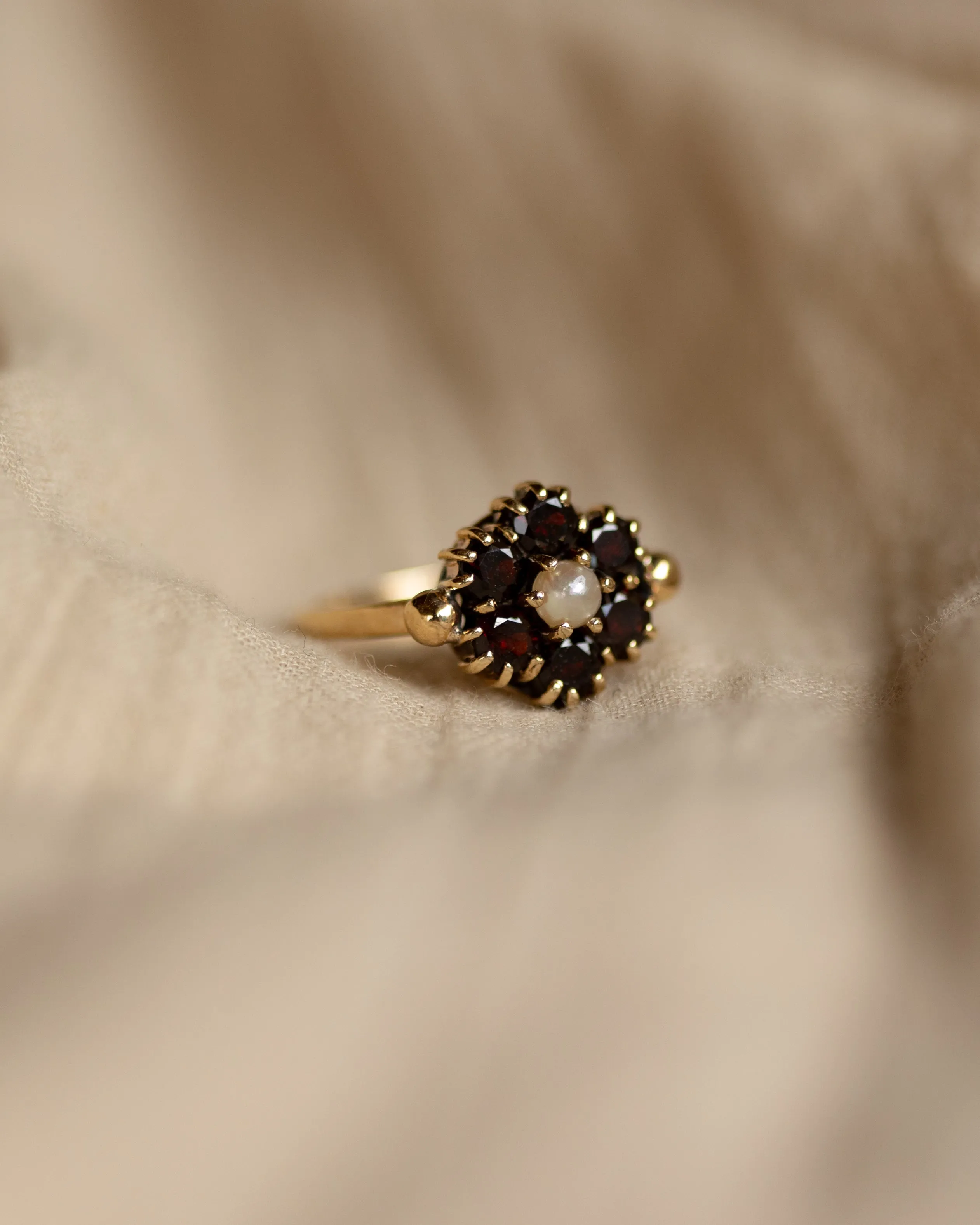 Bess 1961 Vintage 9ct Gold Garnet & Pearl Cluster Ring sold by Rock n Rose product image thumbnail 4
