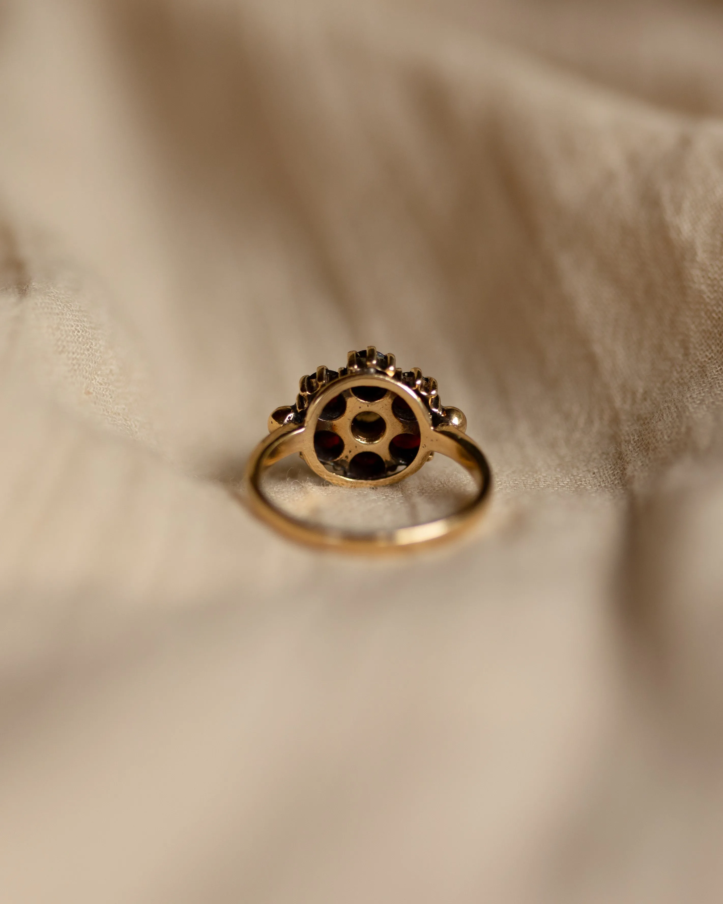 Bess 1961 Vintage 9ct Gold Garnet & Pearl Cluster Ring sold by Rock n Rose product image thumbnail 5