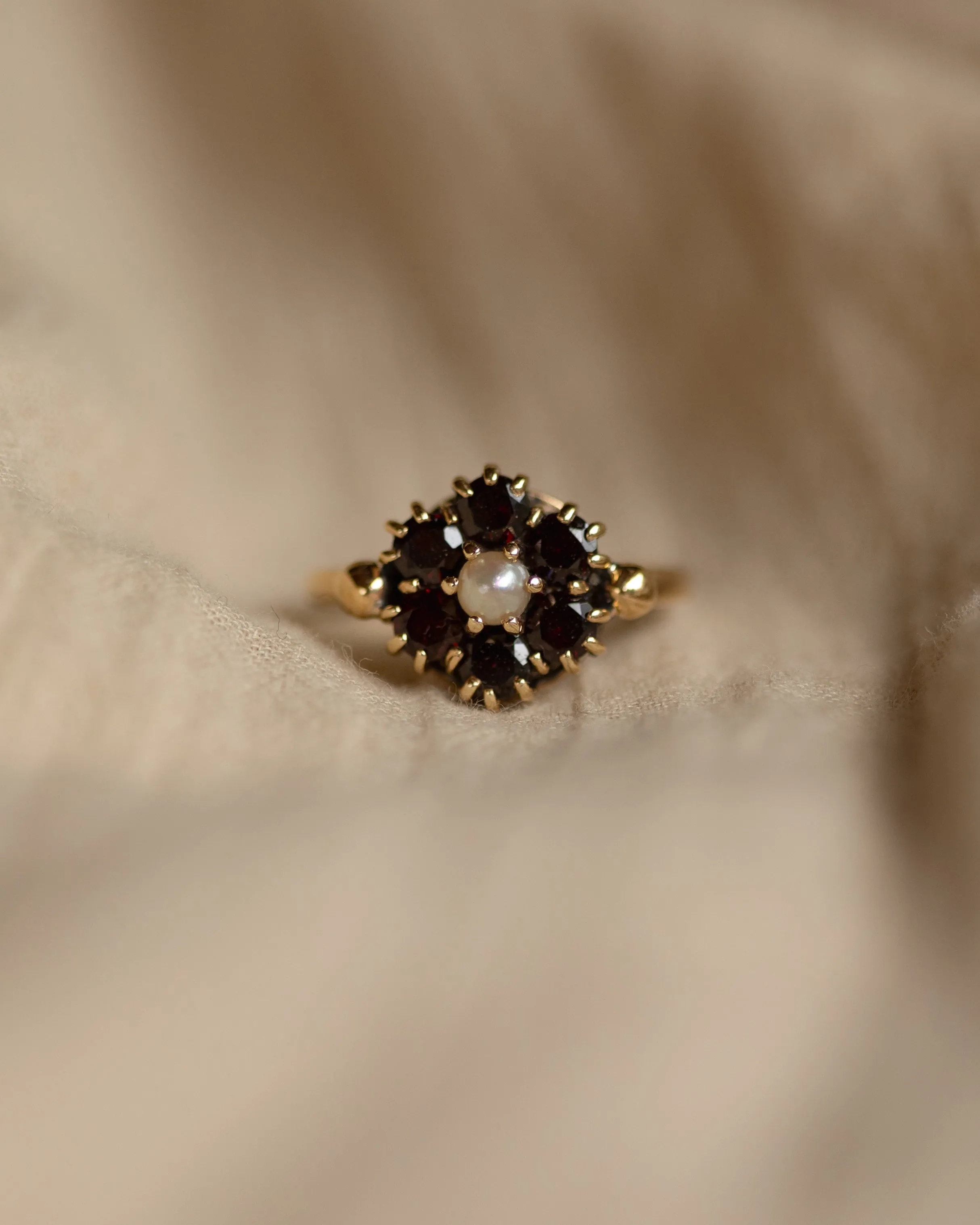Bess 1961 Vintage 9ct Gold Garnet & Pearl Cluster Ring sold by Rock n Rose product image thumbnail 3