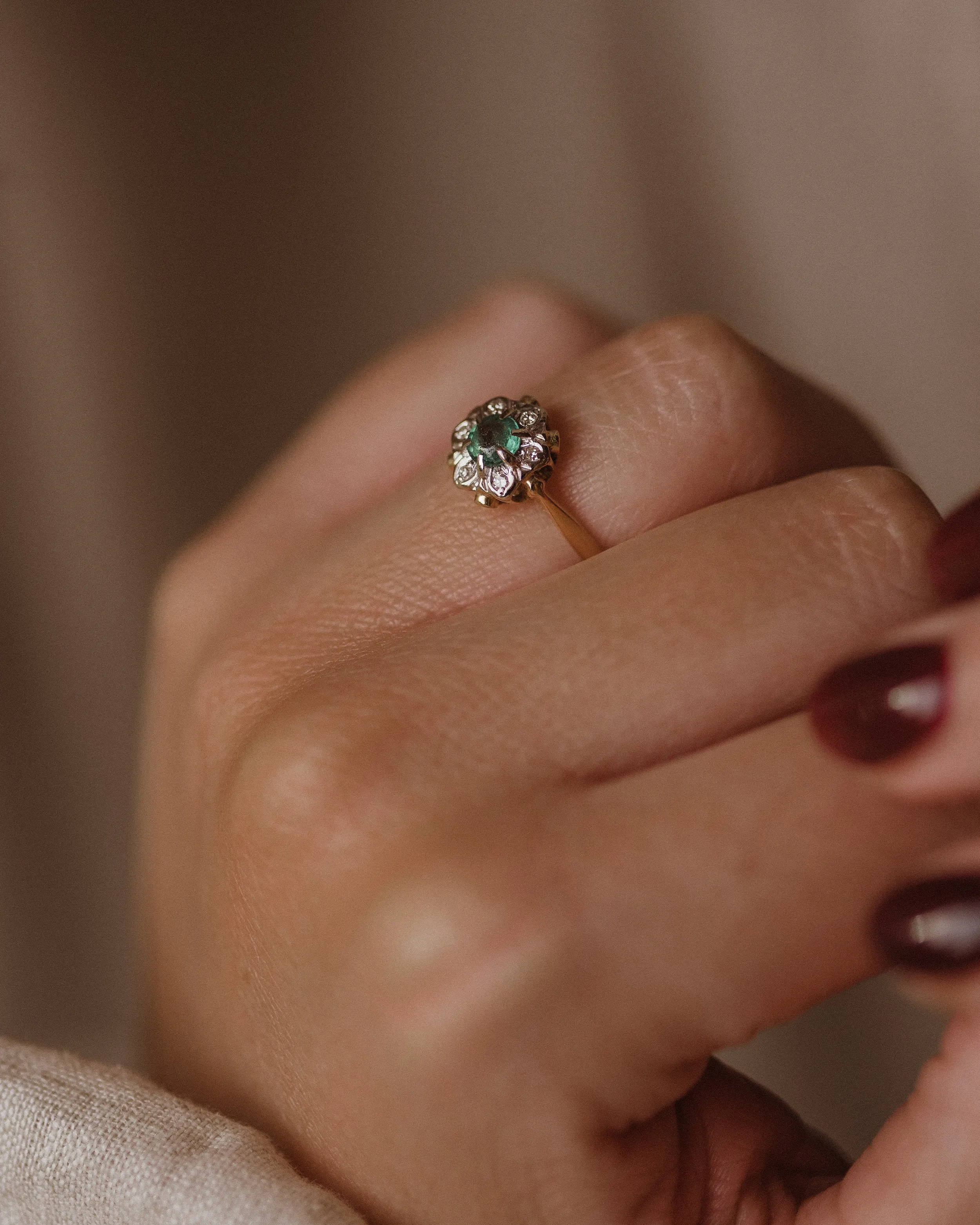 Thora Vintage 18ct Gold Blue Topaz & Diamond Cluster Flowerhead Ring sold by Rock n Rose product image thumbnail 2