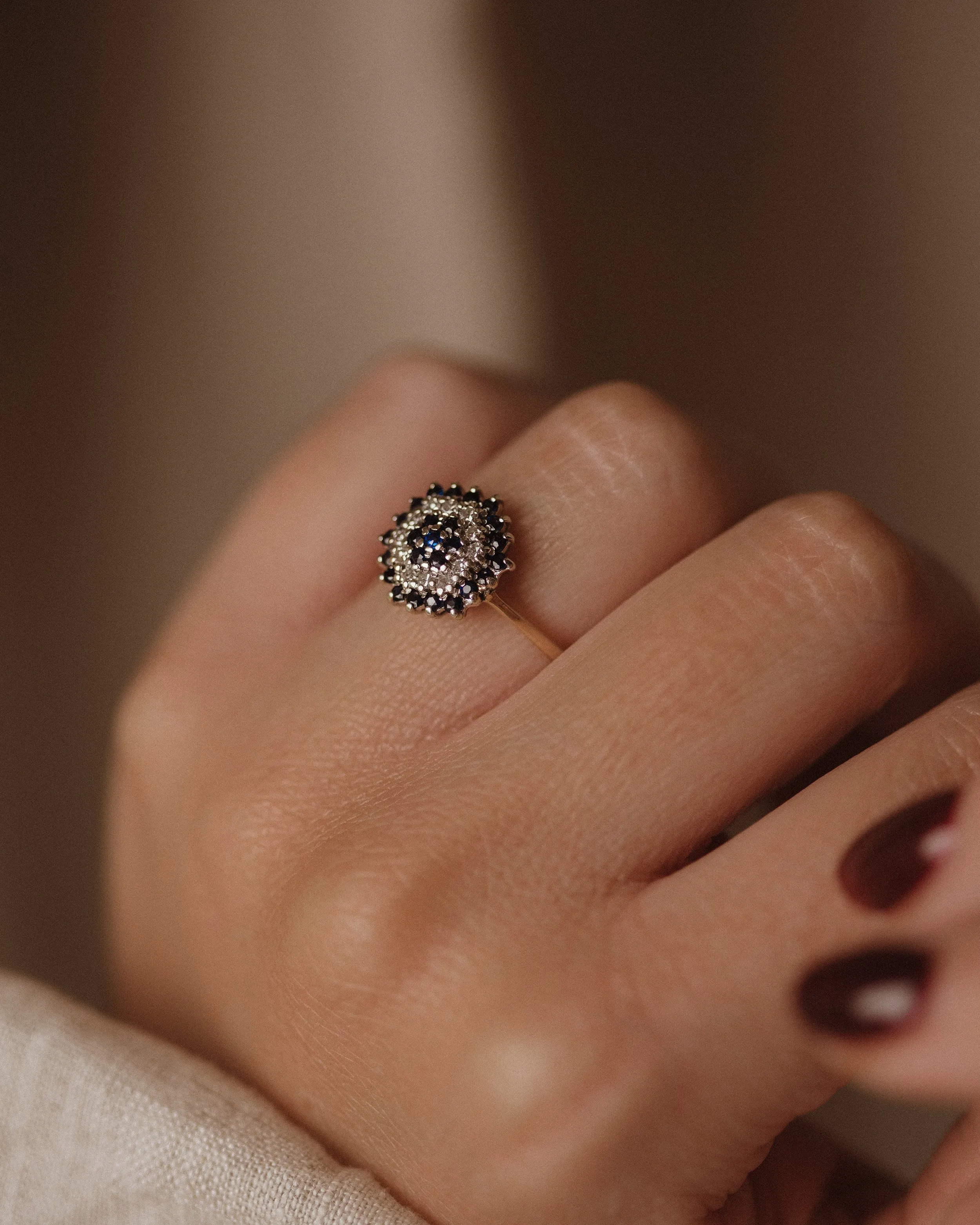 Camille 1986 Vintage 9ct Gold Sapphire & Diamond Cluster Ring sold by Rock n Rose product image thumbnail 2