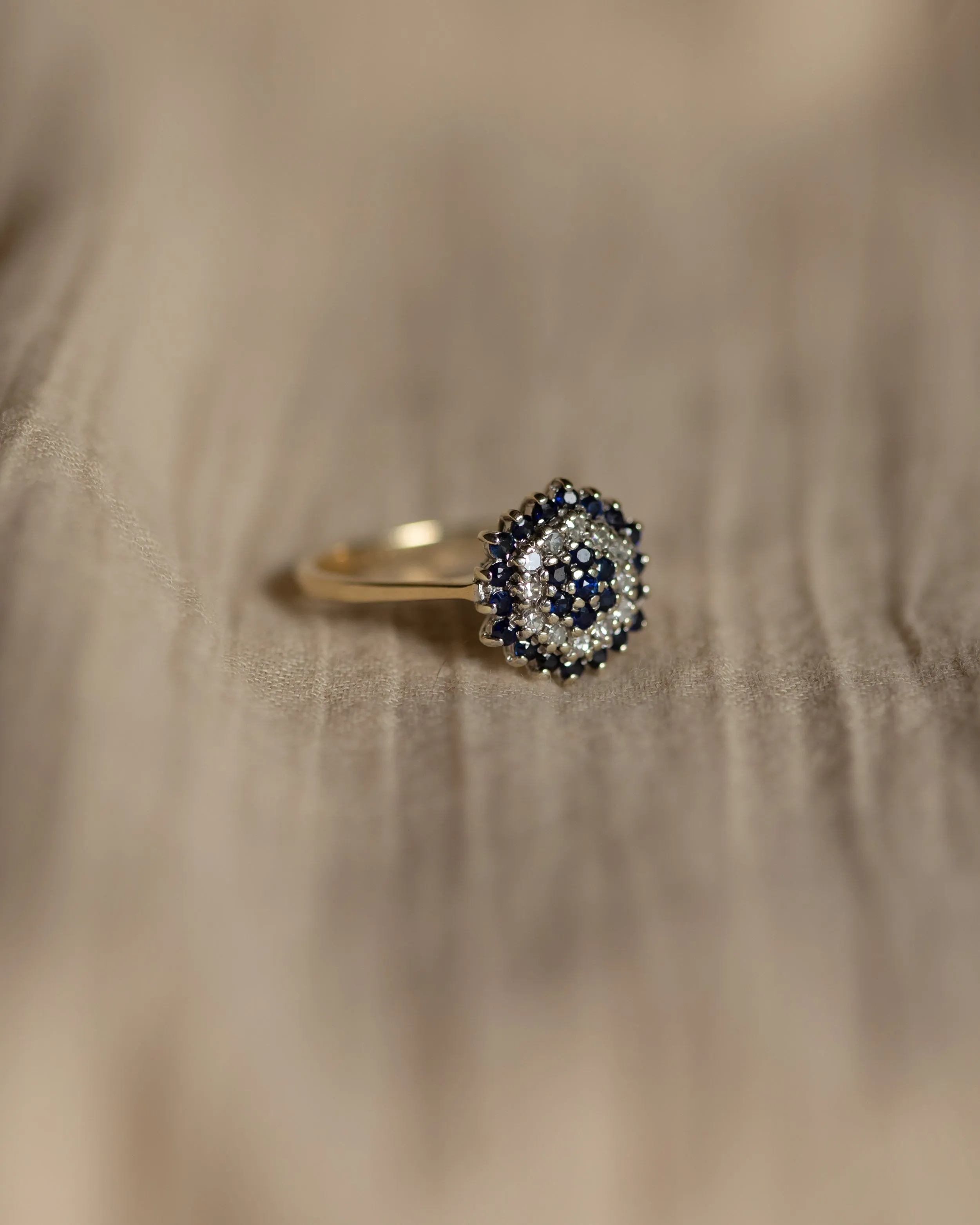 Camille 1986 Vintage 9ct Gold Sapphire & Diamond Cluster Ring sold by Rock n Rose product image thumbnail 4