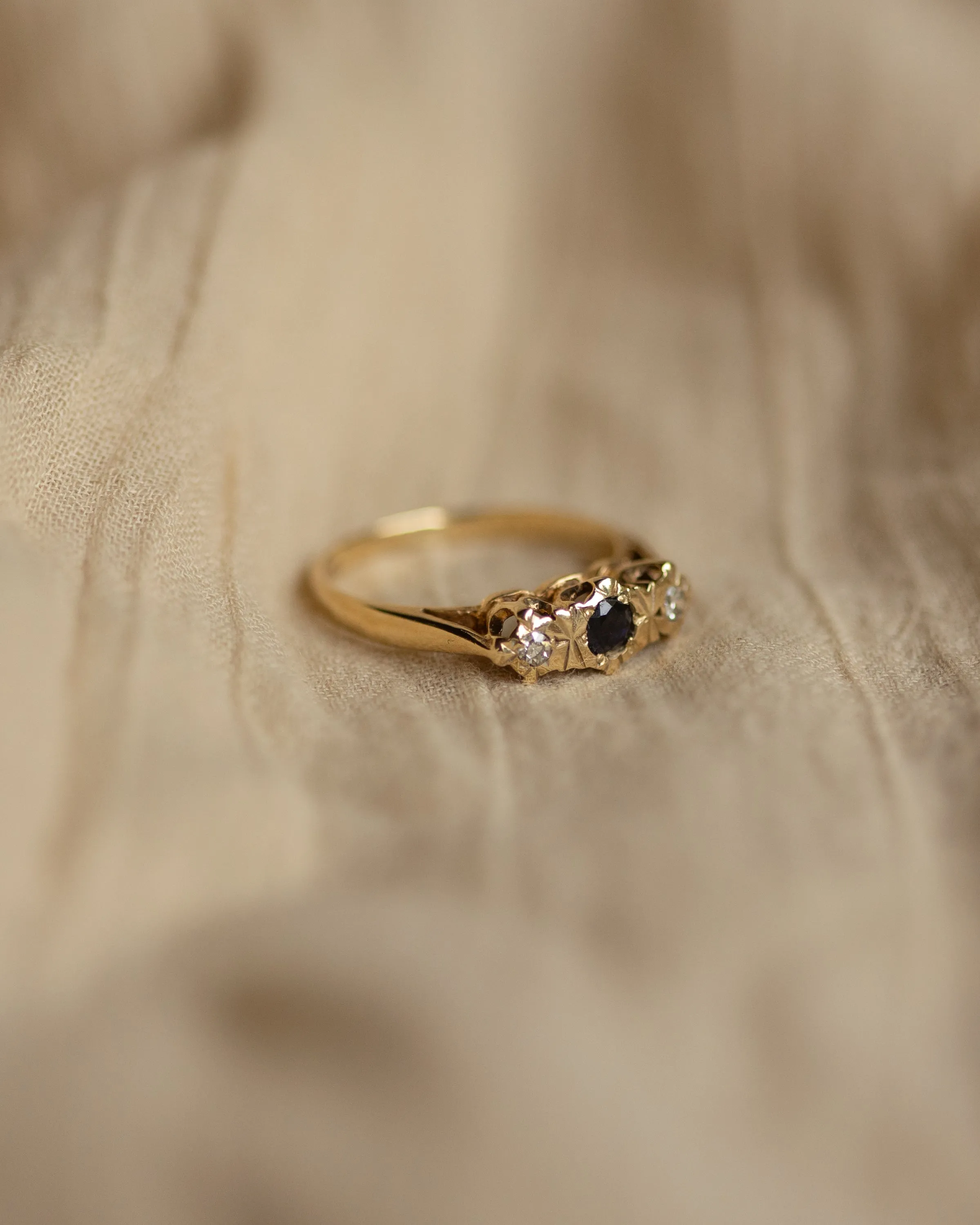 Lilian 1977 Vintage 9ct Gold Sapphire & Diamond Trilogy Ring sold by Rock n Rose product image thumbnail 4