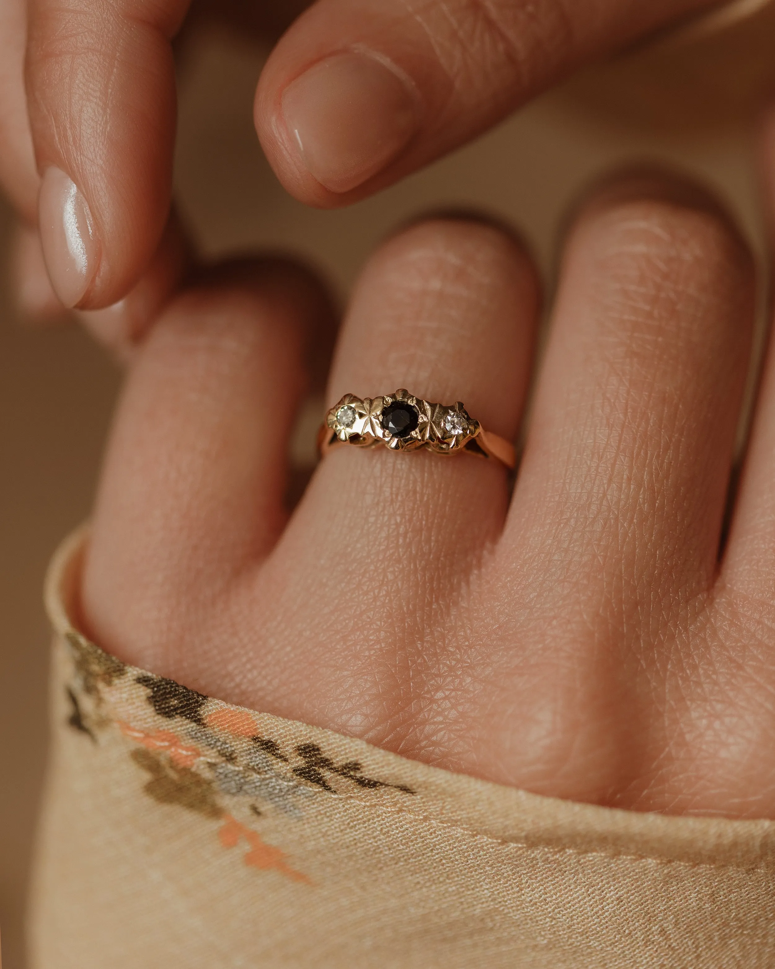 Lilian 1977 Vintage 9ct Gold Sapphire & Diamond Trilogy Ring sold by Rock n Rose product image thumbnail 2