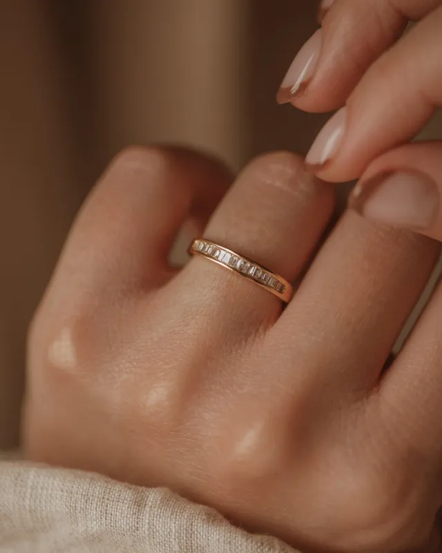 Phoebe 1965 Vintage 18ct Gold Baguette Cut Diamond Half Eternity Ring sold by Rock n Rose