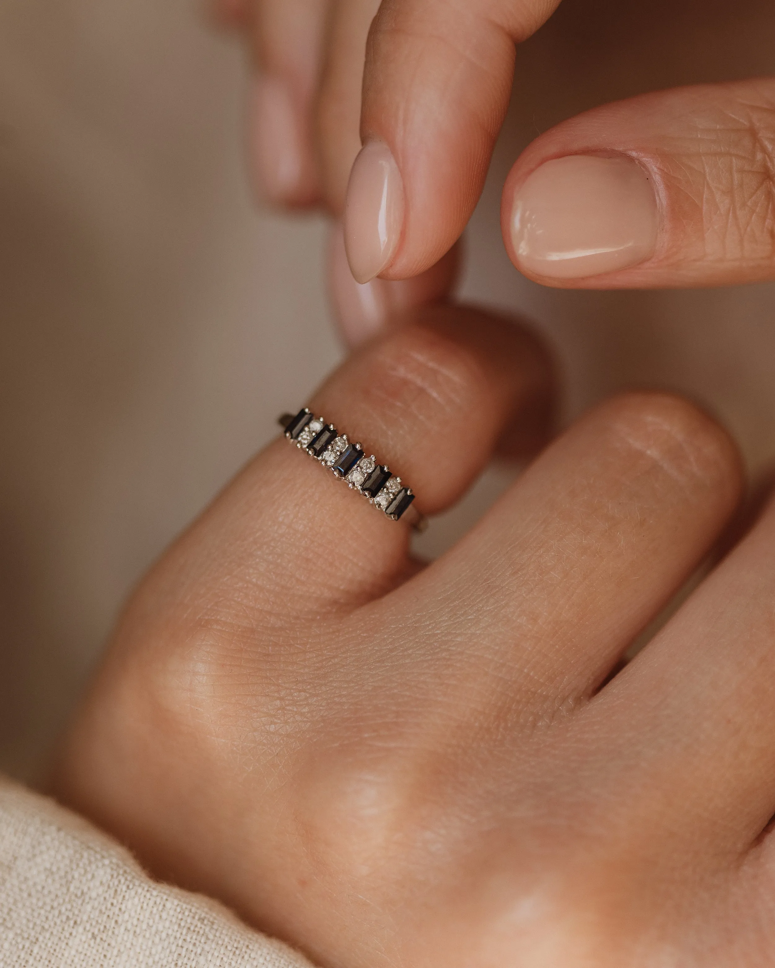 Thea Vintage 9ct White Gold Sapphire & Diamond Half Eternity Ring sold by Rock n Rose