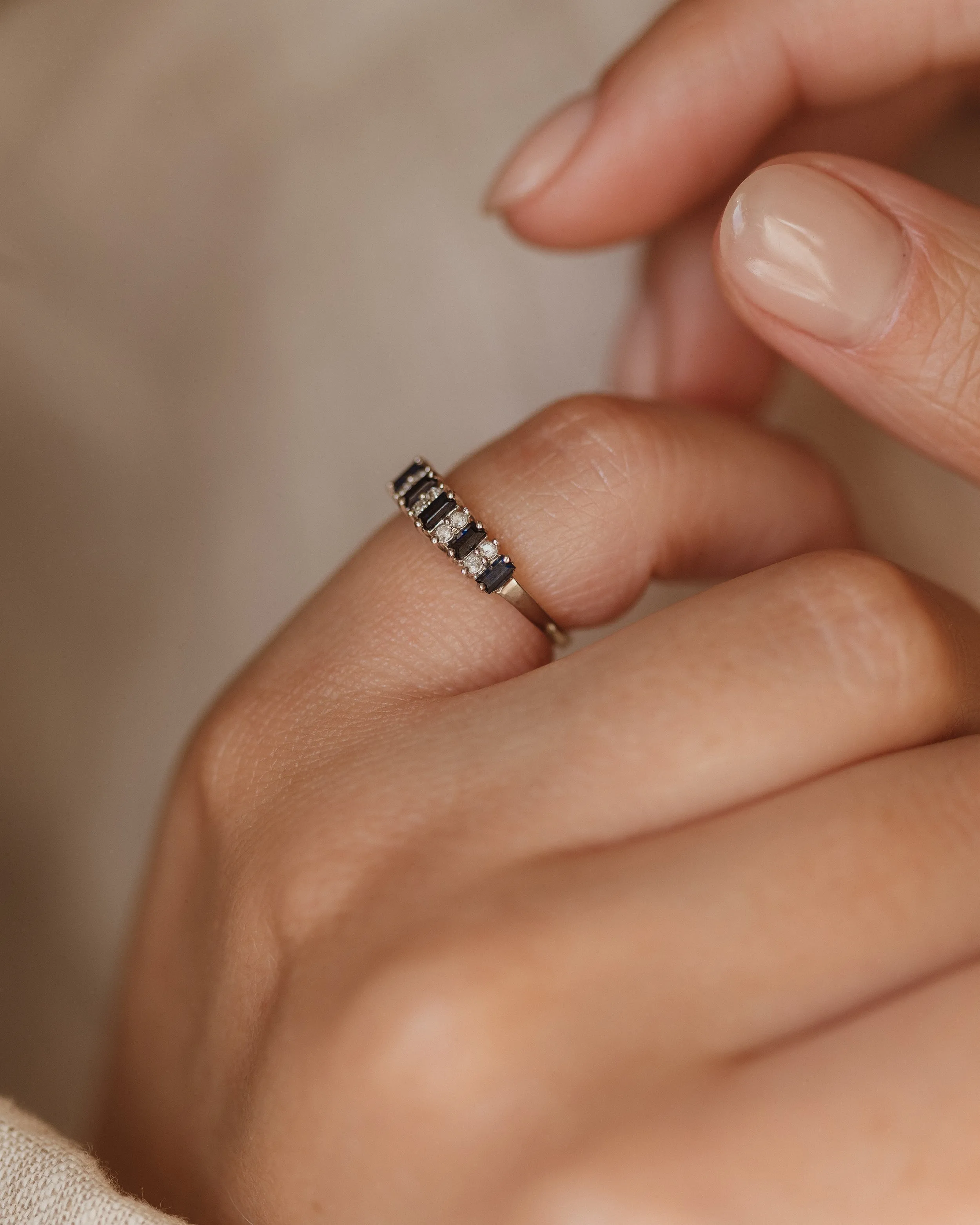 Thea Vintage 9ct White Gold Sapphire & Diamond Half Eternity Ring sold by Rock n Rose product image thumbnail 2