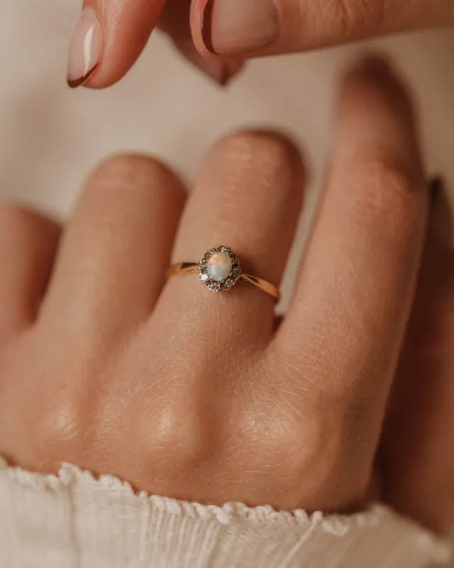 Maude 1983 Vintage 9ct Gold Opal & Diamond Cluster Ring sold by Rock n Rose