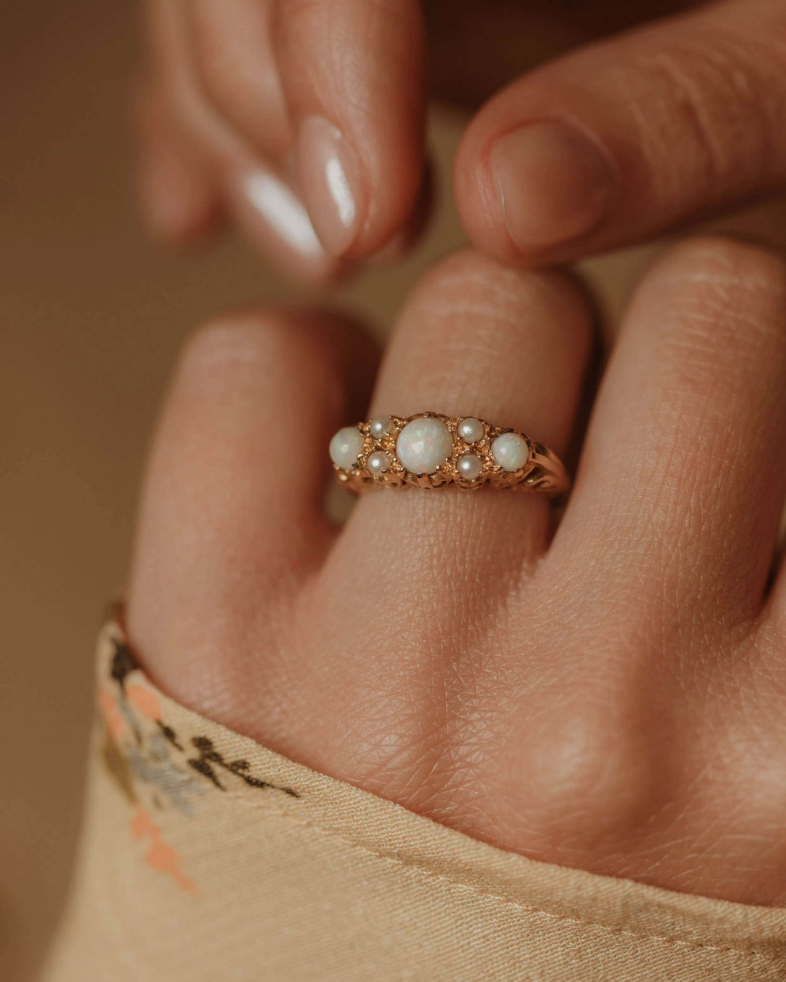 Sabina 1961 Vintage 18ct Gold Opal & Pearl Seven Stone Ring sold by Rock n Rose product image thumbnail 2