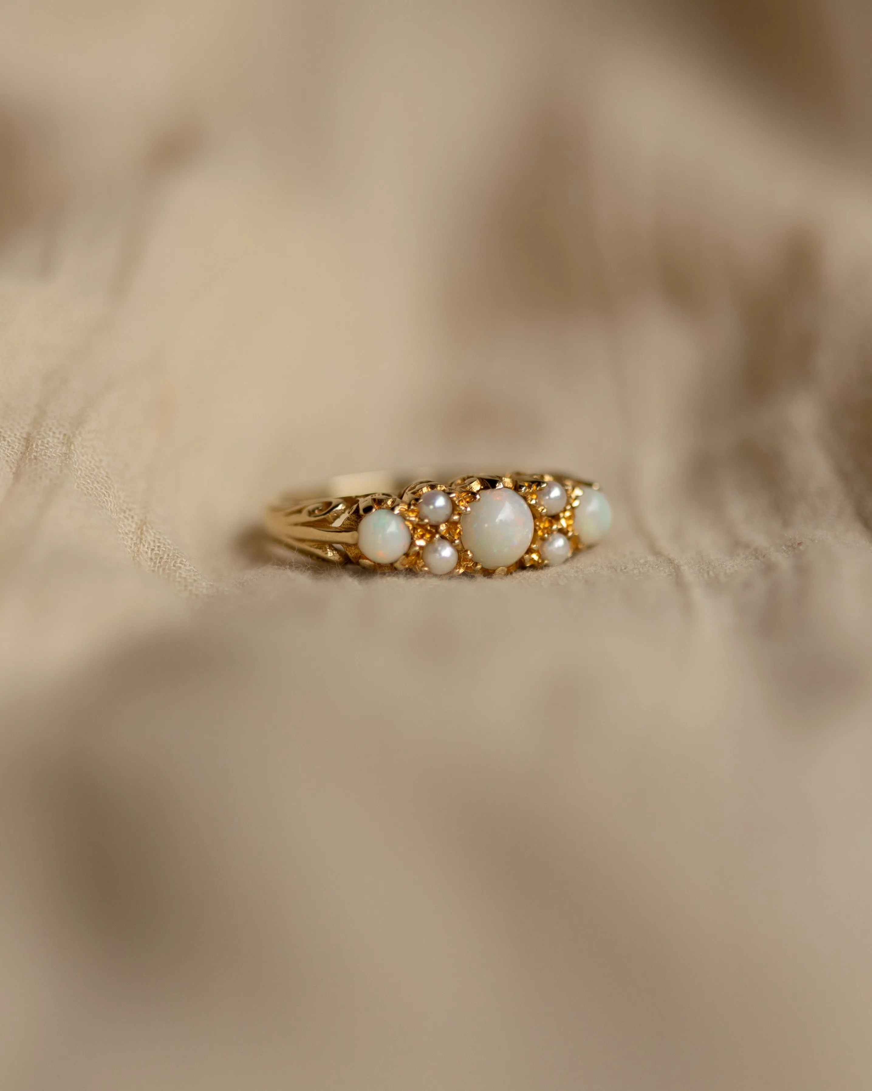 Sabina 1961 Vintage 18ct Gold Opal & Pearl Seven Stone Ring sold by Rock n Rose product image thumbnail 4
