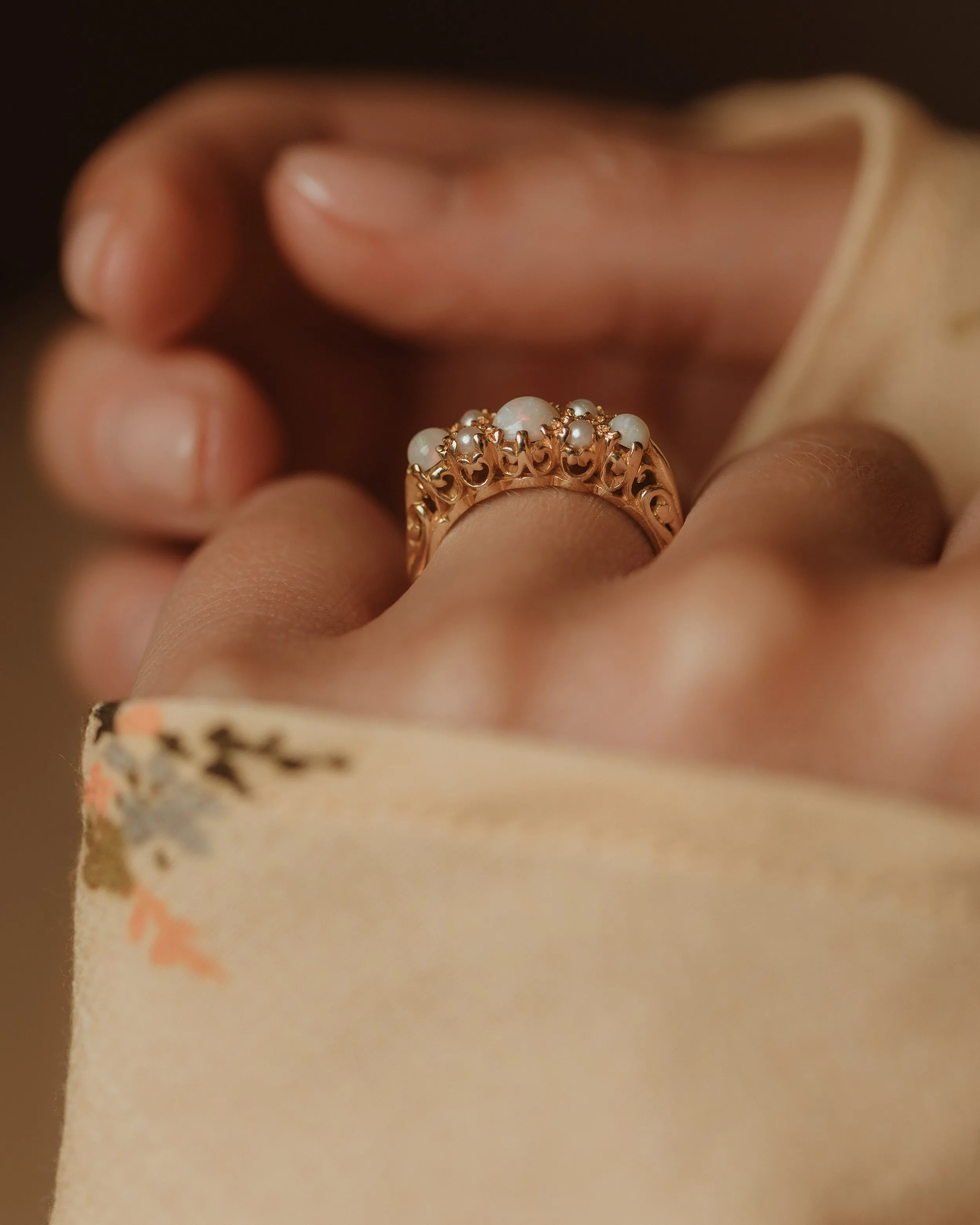 Sabina 1961 Vintage 18ct Gold Opal & Pearl Seven Stone Ring sold by Rock n Rose product image thumbnail 3