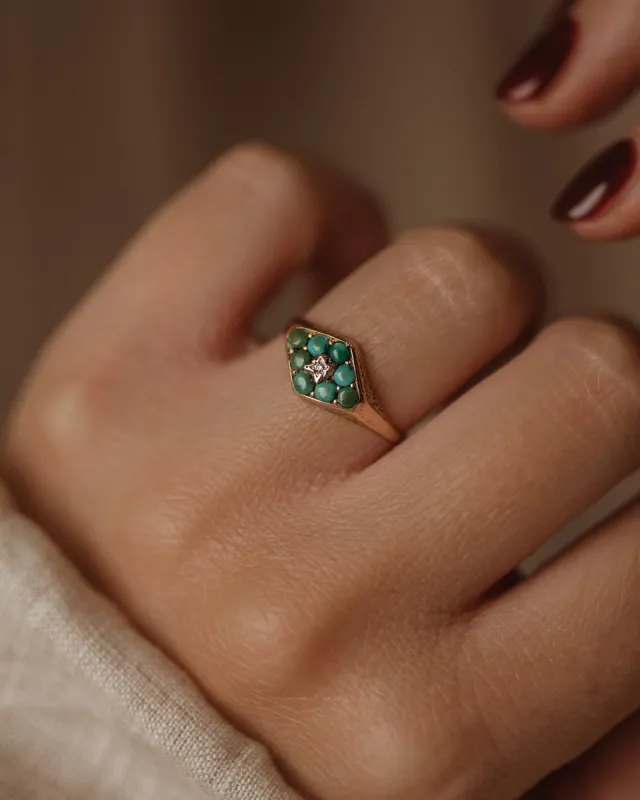 Avery 1922 Antique 15ct Gold Turquoise & Diamond Ring sold by Rock n Rose