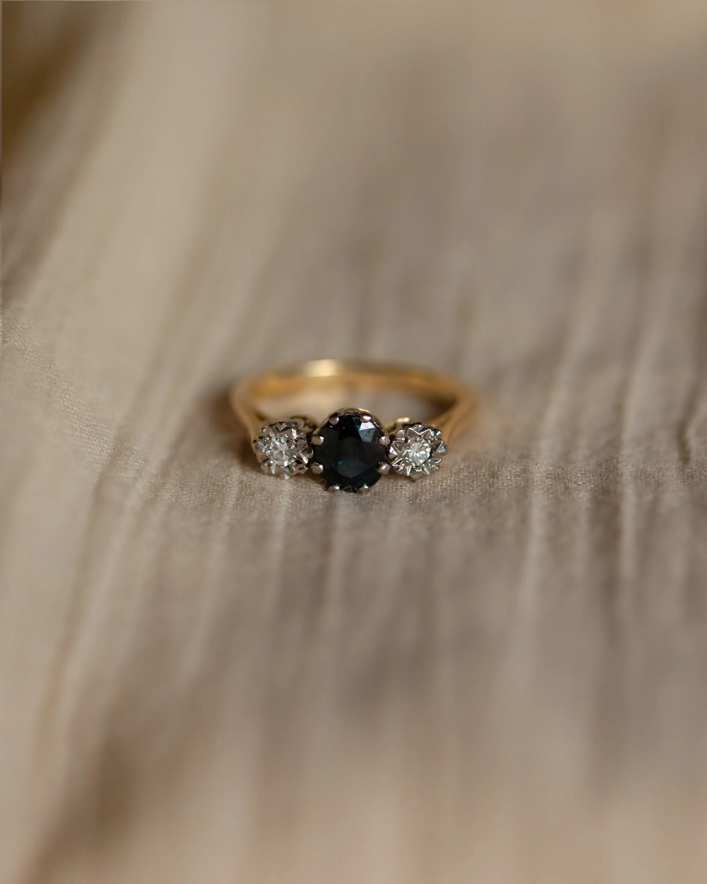Gisella 1975 Vintage 18ct Gold Sapphire & Diamond Trilogy Ring sold by Rock n Rose product image thumbnail 3