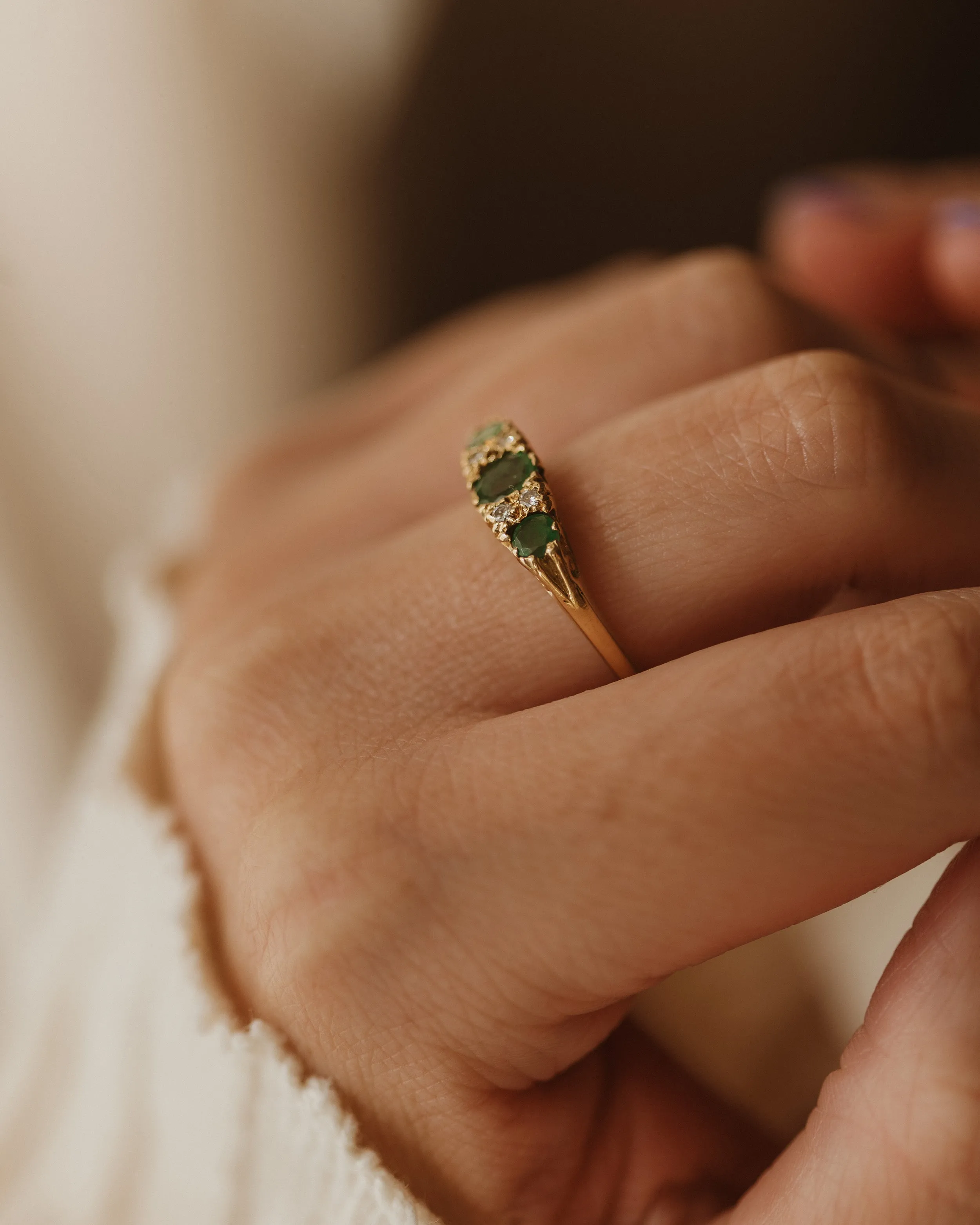 Florise 1977 Vintage 18ct Gold Emerald & Diamond Ring sold by Rock n Rose product image thumbnail 2