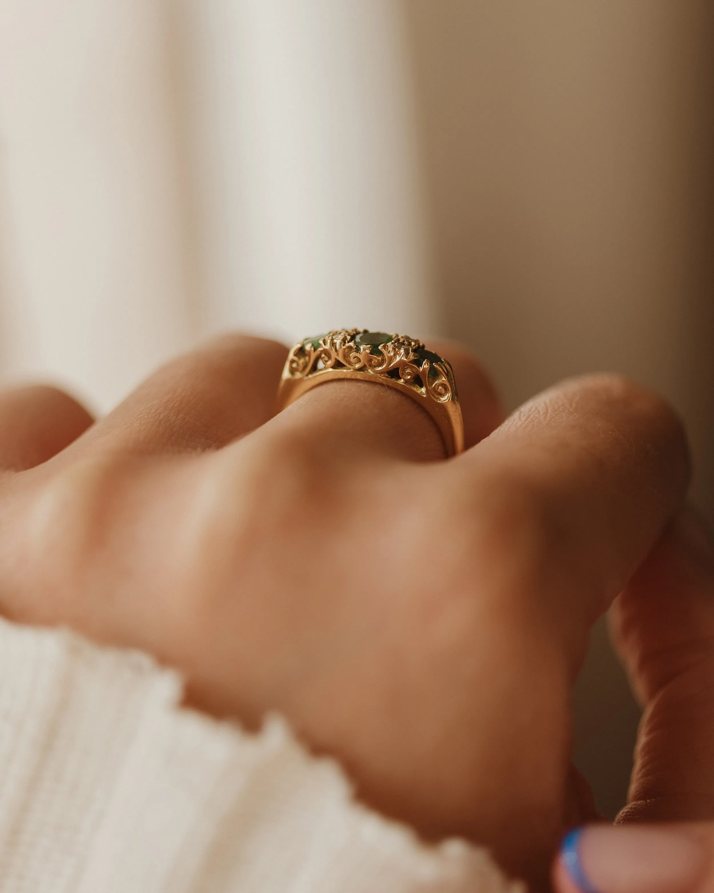 Florise 1977 Vintage 18ct Gold Emerald & Diamond Ring sold by Rock n Rose product image thumbnail 3