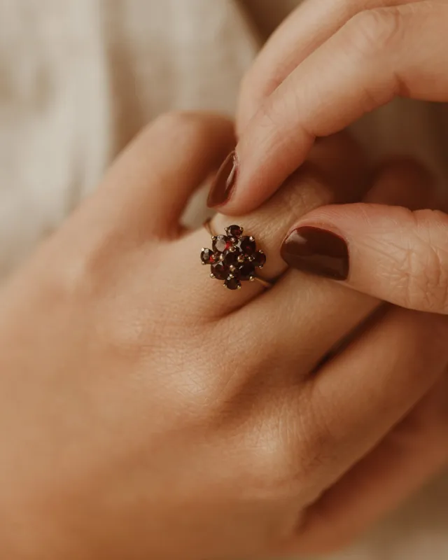 Ida 1977 9ct Gold Garnet Cluster Ring sold by Rock n Rose