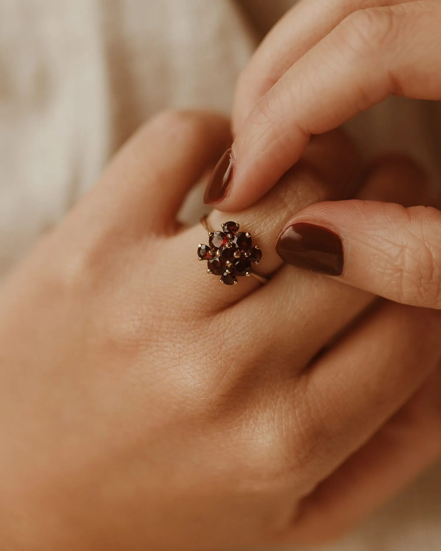 Ida 1977 9ct Gold Garnet Cluster Ring sold by Rock n Rose