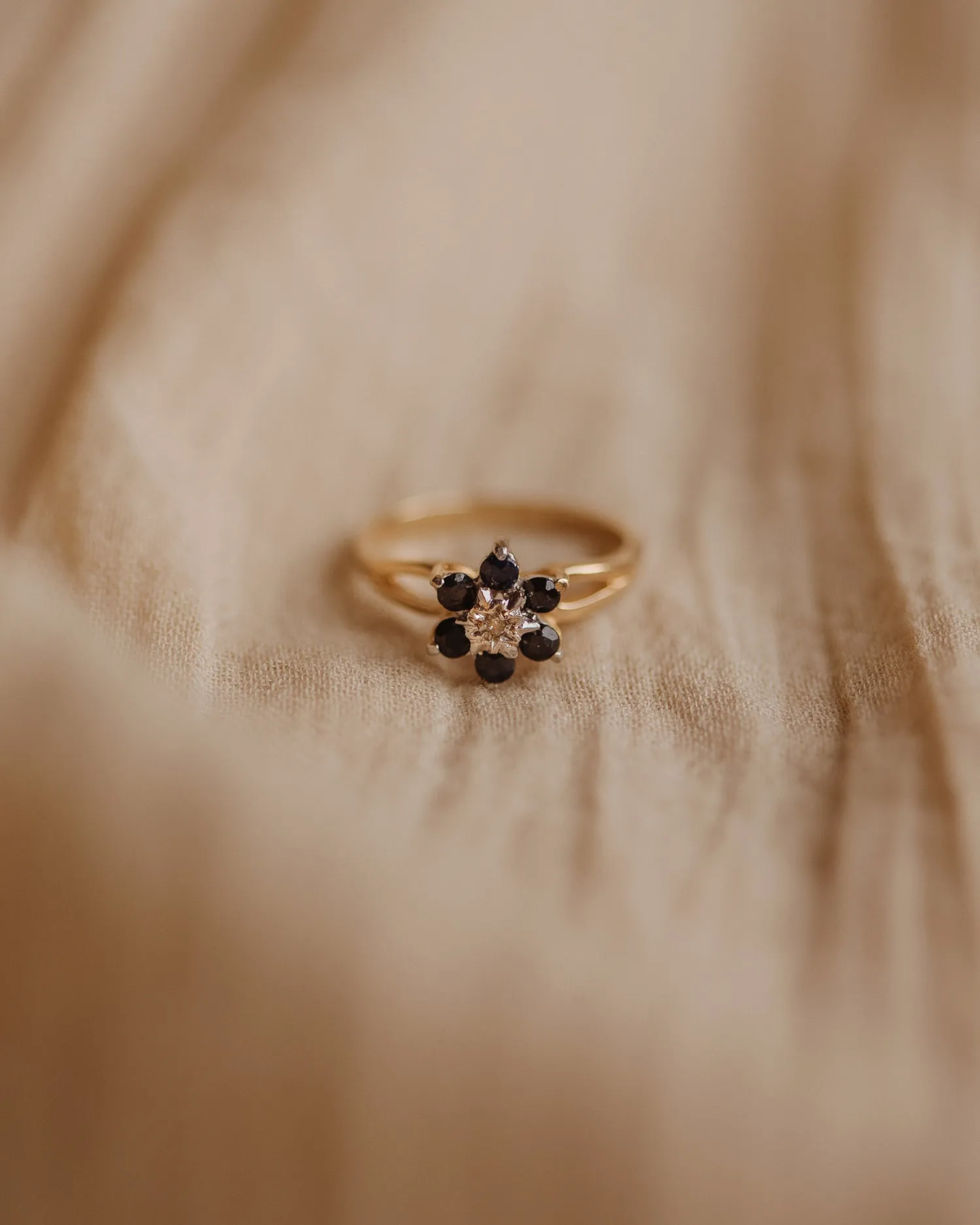 Minnie 1980 9ct Gold Vintage Sapphire & Diamond Ring sold by Rock n Rose product image thumbnail 2