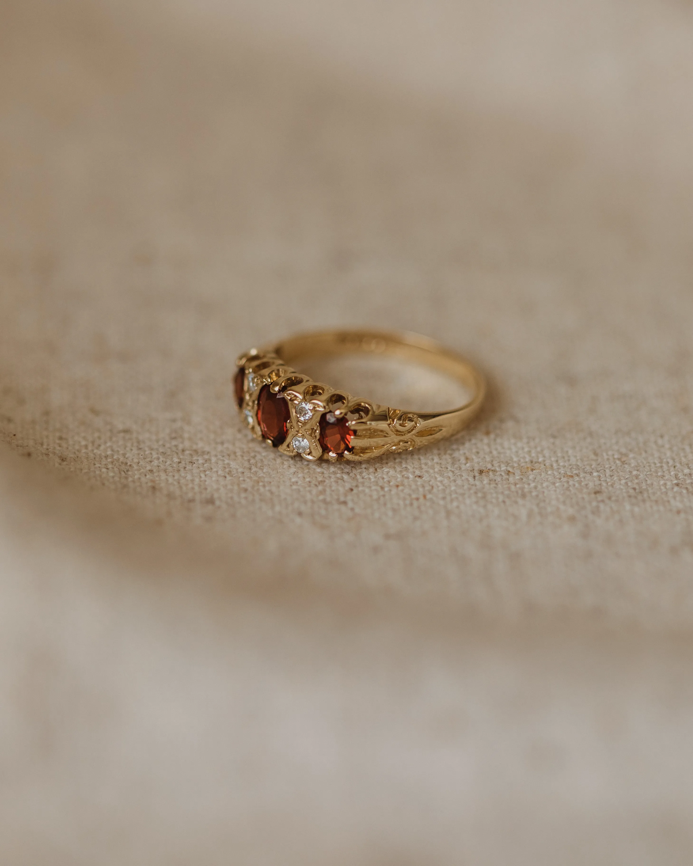 Camilla 1989 9ct Gold Garnet & Diamond Trilogy Ring sold by Rock n Rose product image thumbnail 3
