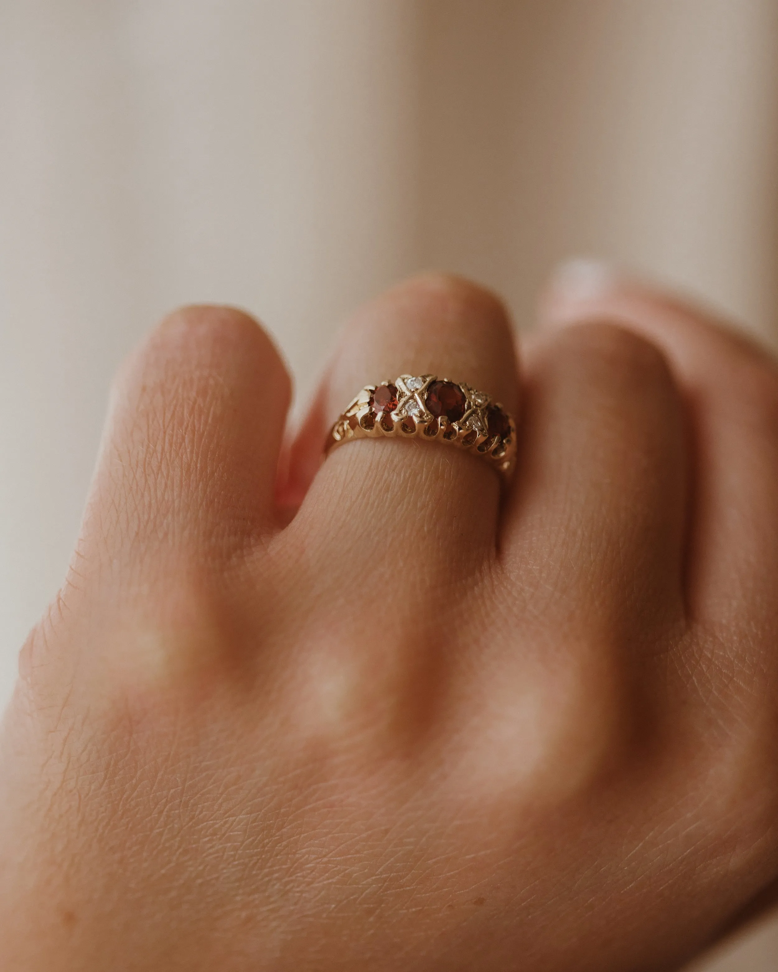 Camilla 1989 9ct Gold Garnet & Diamond Trilogy Ring sold by Rock n Rose product image thumbnail 5