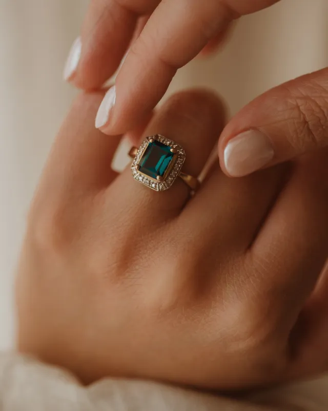 Norma Vintage 9ct Gold Blue Topaz & Diamond Ring sold by Rock n Rose