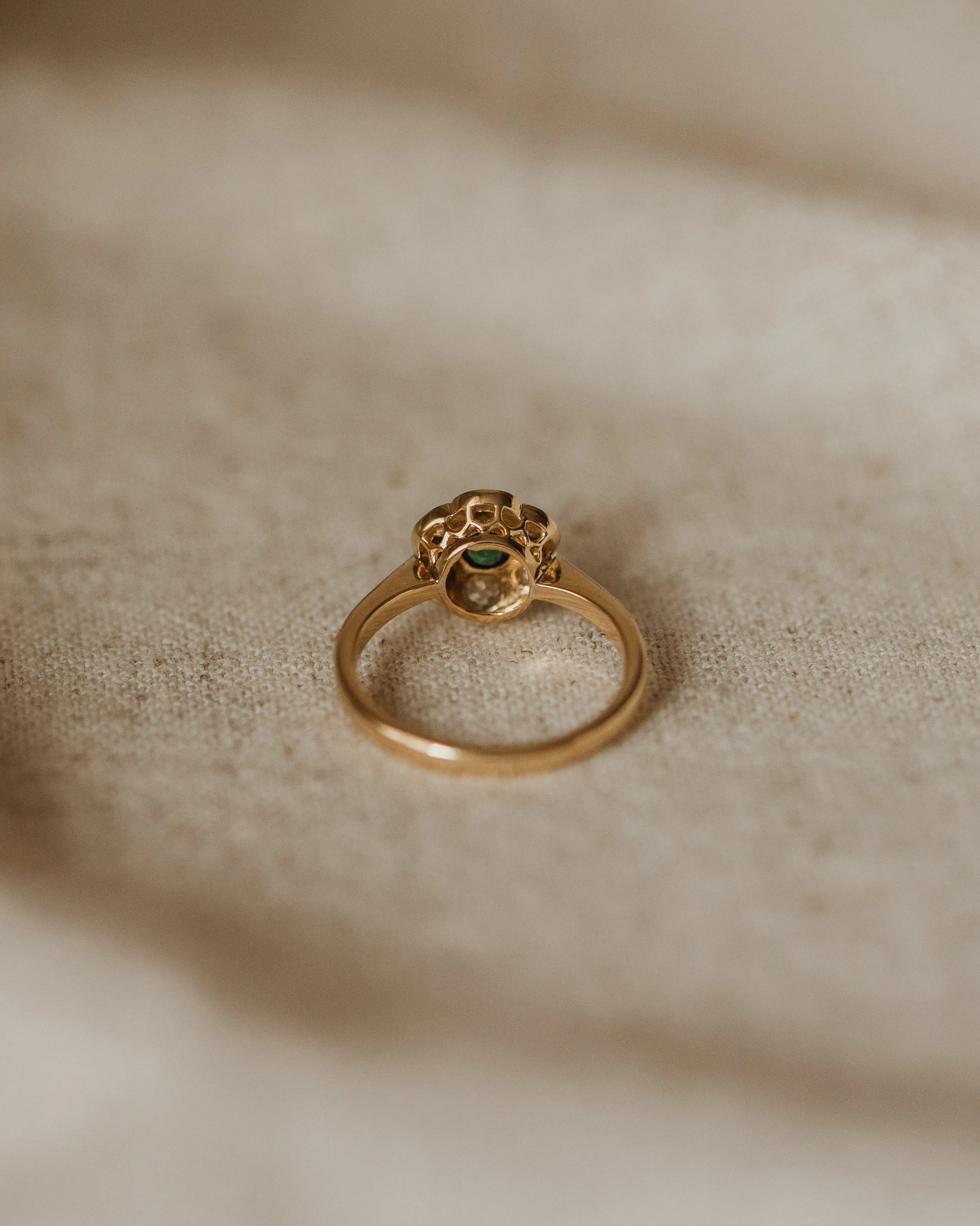 Francine Antique 18ct Gold Emerald & Diamond Flower Cluster Ring sold by Rock n Rose product image thumbnail 4