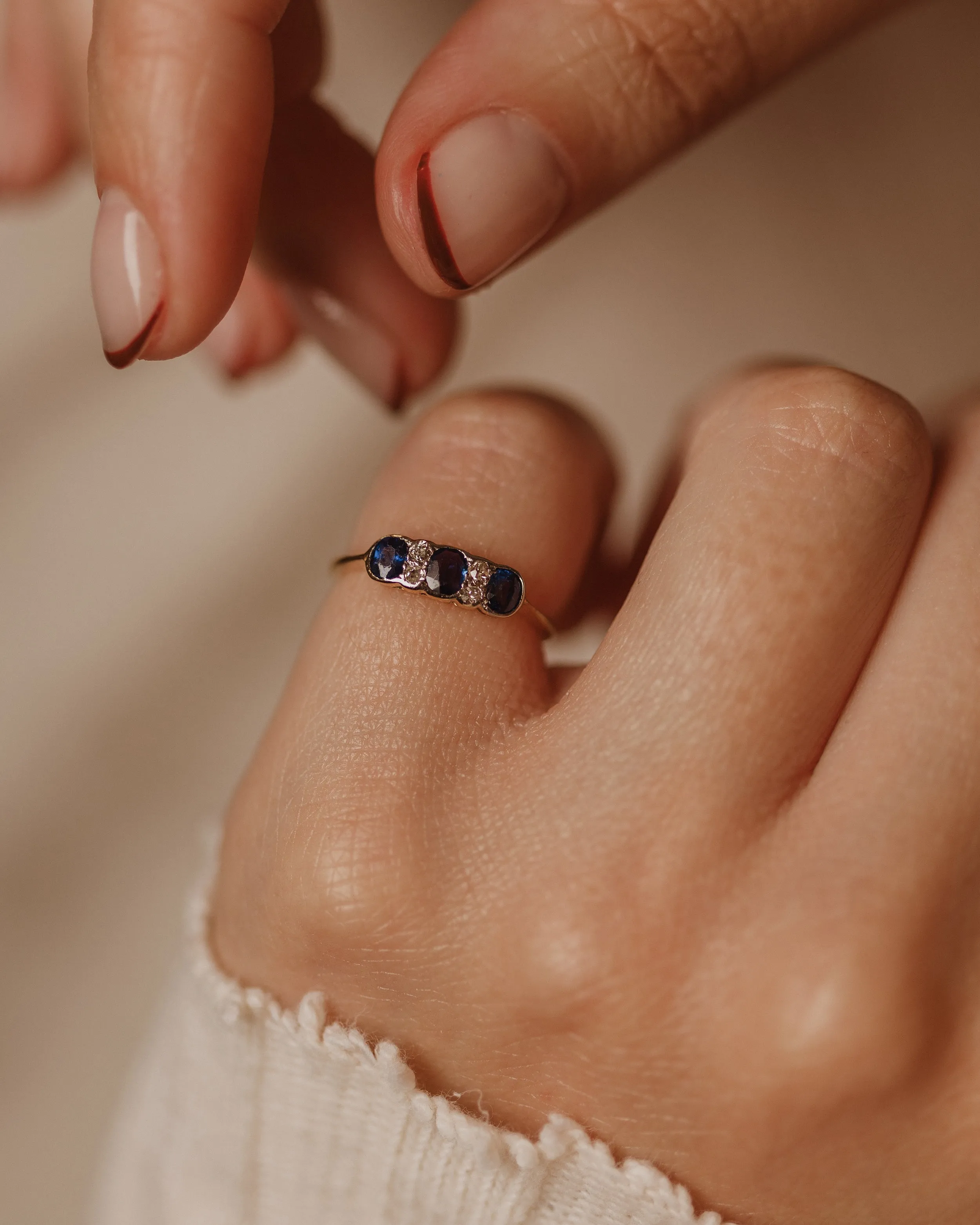 Ariane Antique 9ct Gold Sapphire & Diamond Seven Stone Ring sold by Rock n Rose product image thumbnail 2