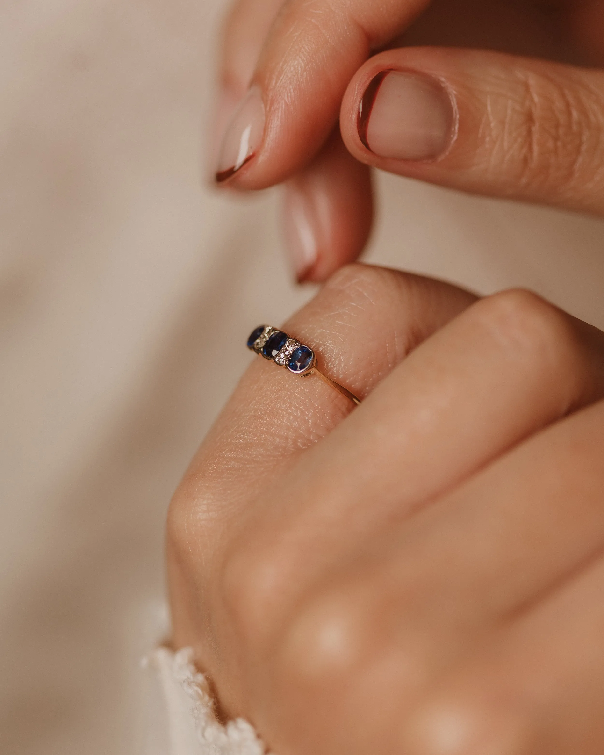 Ariane Antique 9ct Gold Sapphire & Diamond Seven Stone Ring sold by Rock n Rose product image thumbnail 3