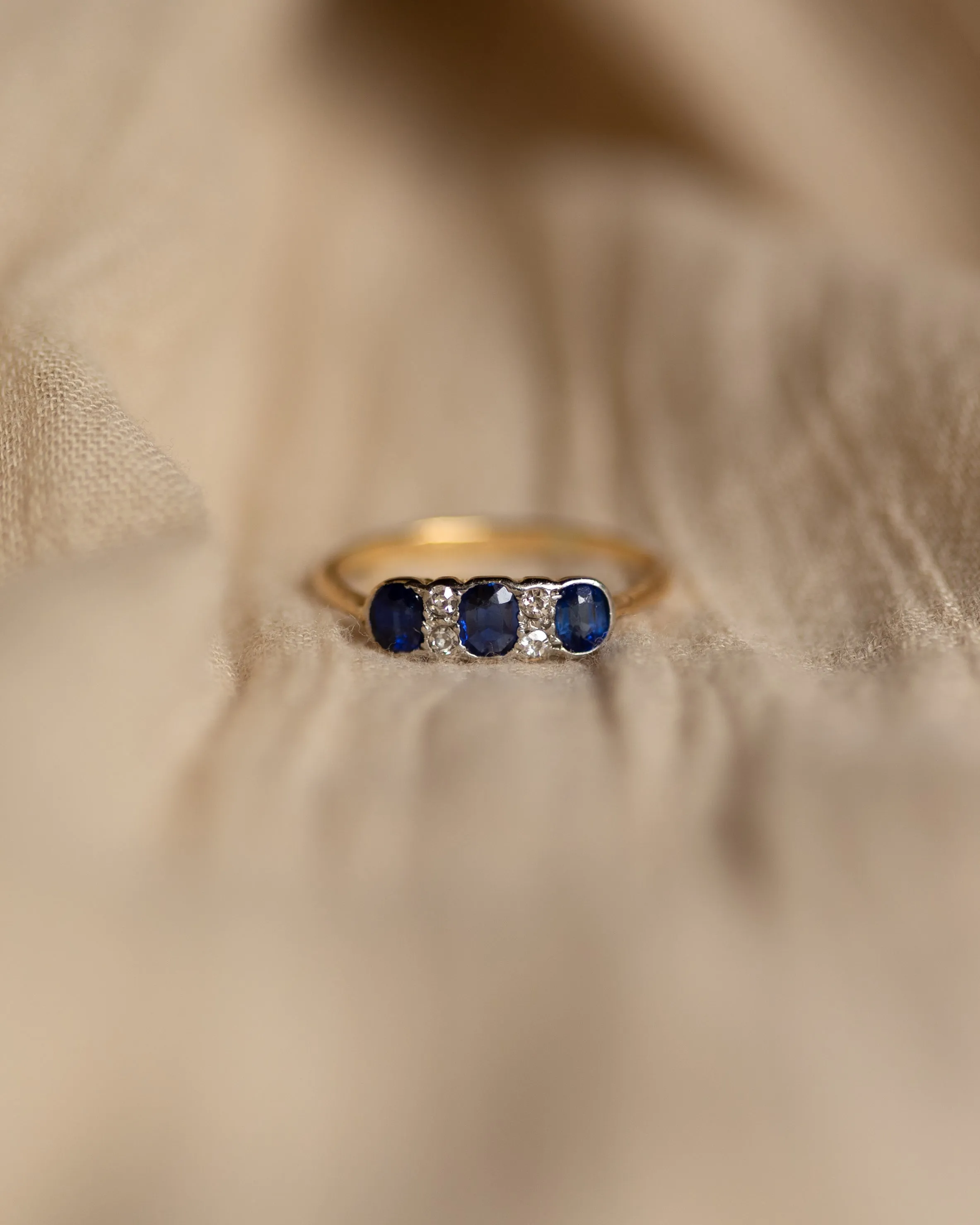 Ariane Antique 9ct Gold Sapphire & Diamond Seven Stone Ring sold by Rock n Rose