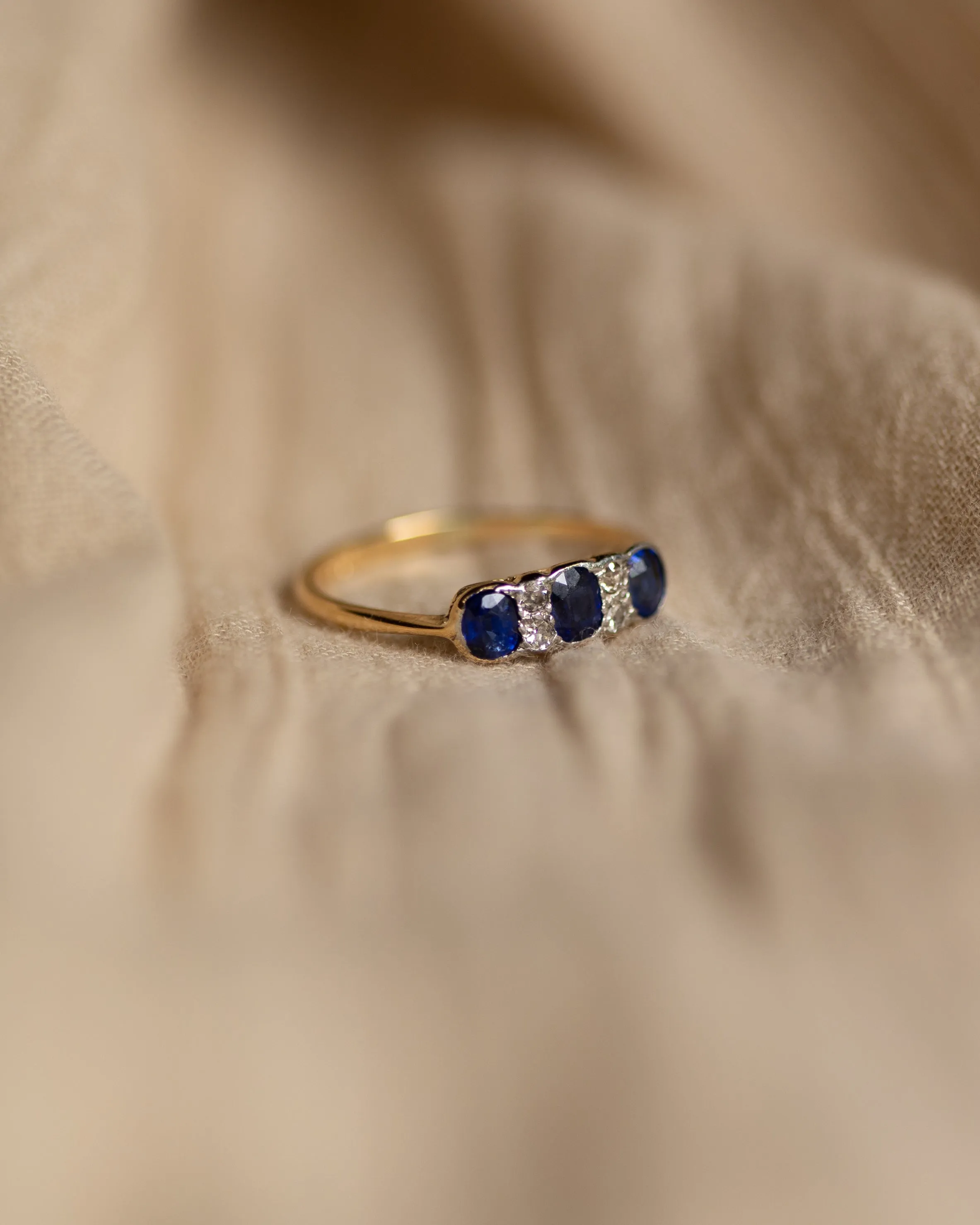Ariane Antique 9ct Gold Sapphire & Diamond Seven Stone Ring sold by Rock n Rose product image thumbnail 4