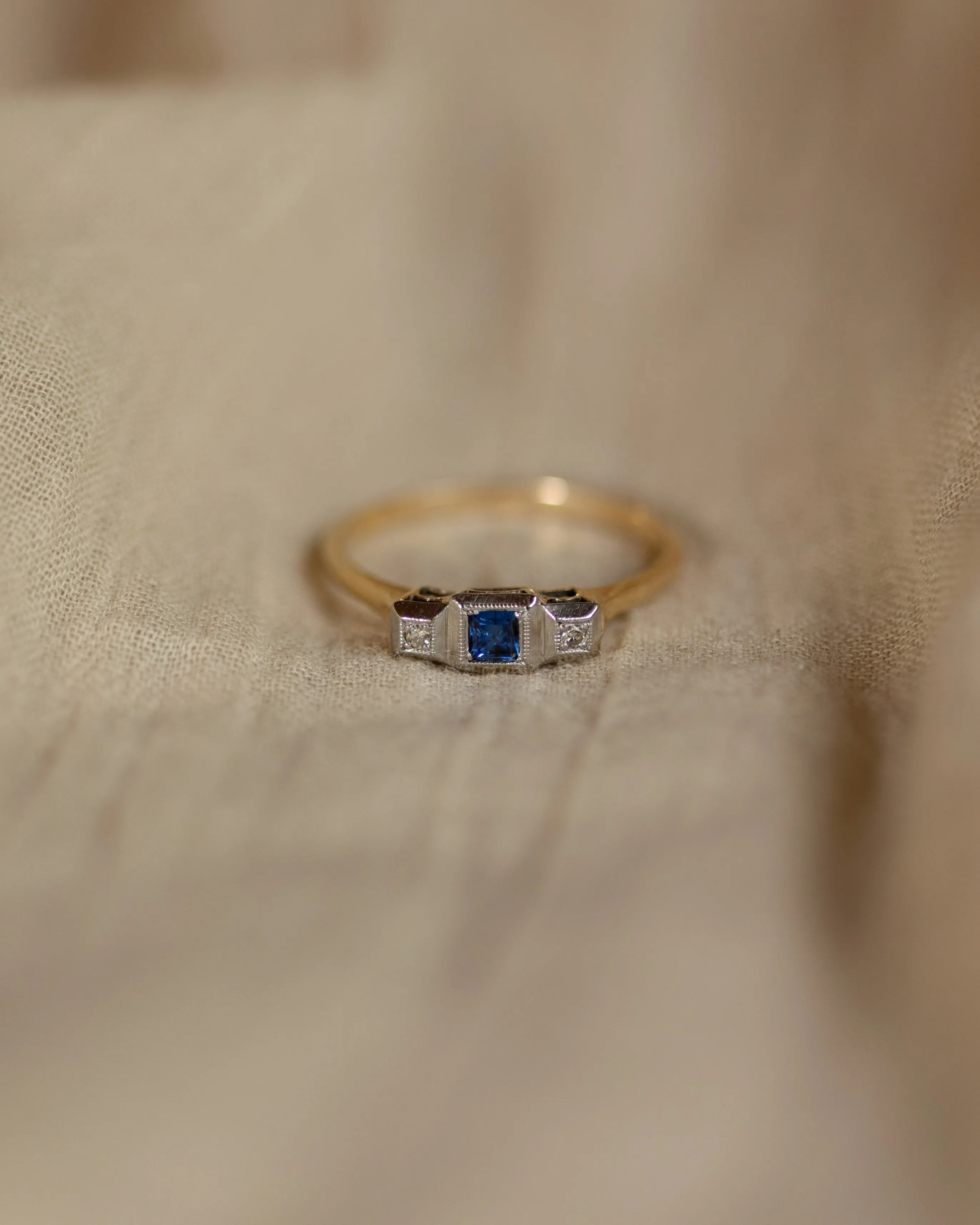 Reina Antique Art Deco 9ct Gold Sapphire & Diamond Trilogy Ring sold by Rock n Rose product image thumbnail 4