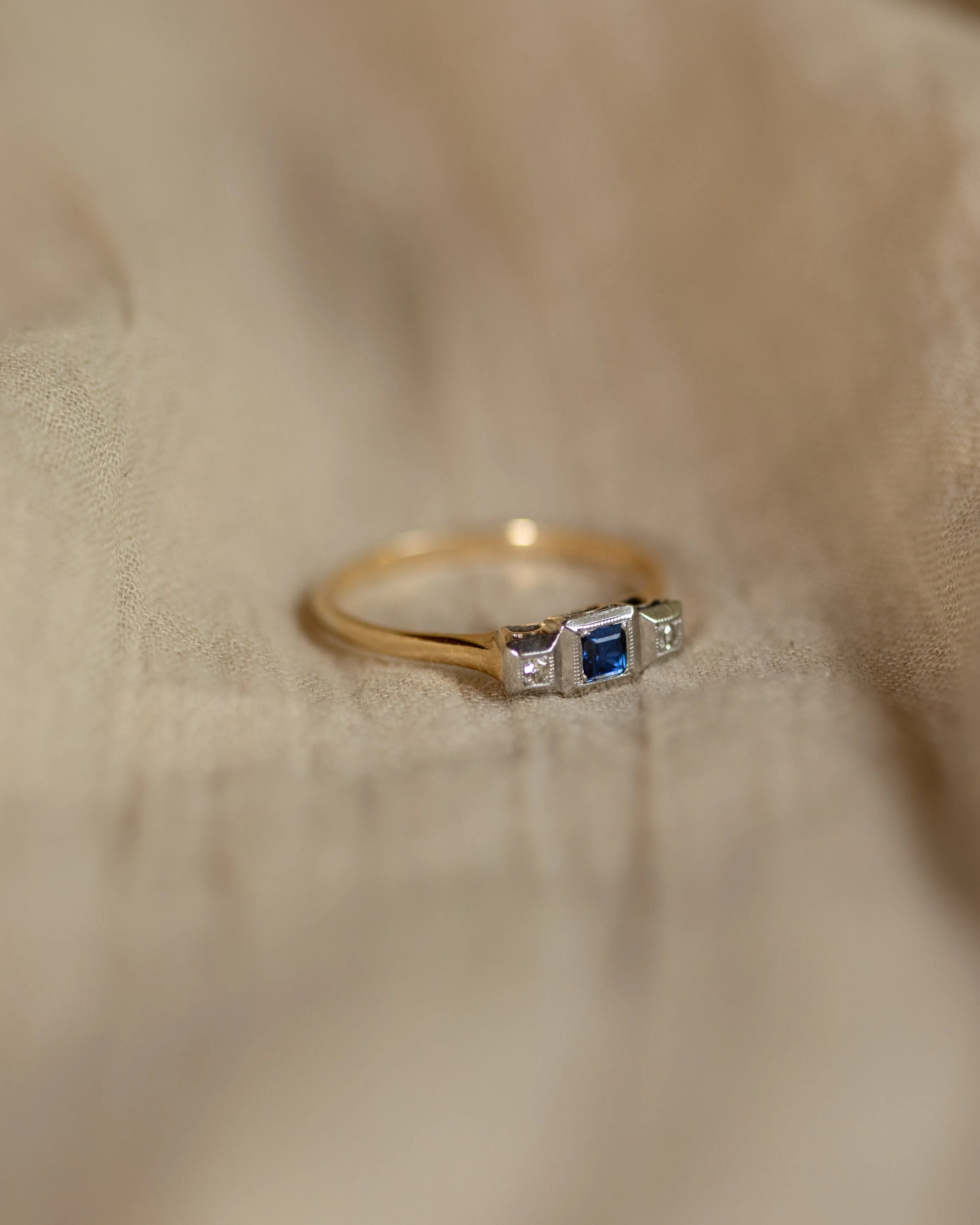 Reina Antique Art Deco 9ct Gold Sapphire & Diamond Trilogy Ring sold by Rock n Rose product image thumbnail 5