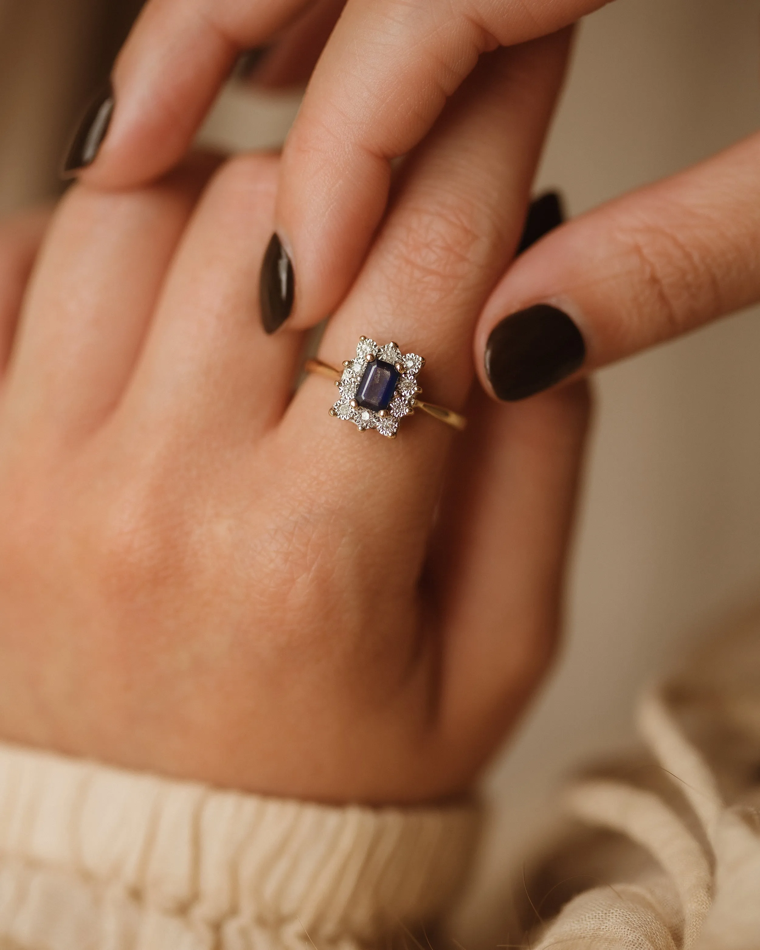Charlotte Vintage 10ct Gold Sapphire & Diamond Ring sold by Rock n Rose