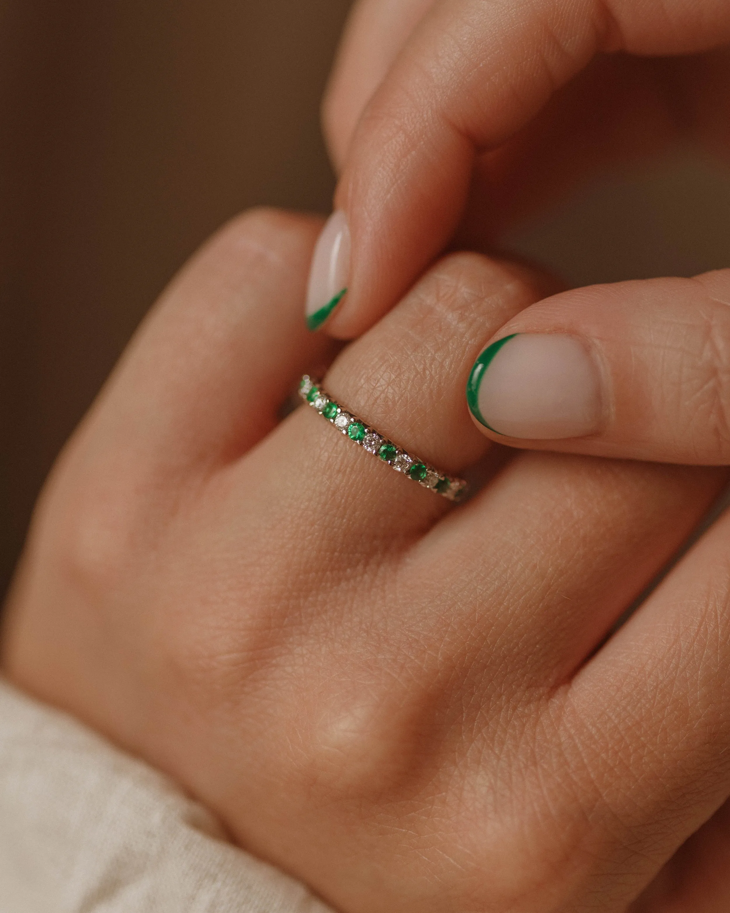 Henrietta 18ct White Gold Emerald & Diamond Half Eternity Ring sold by Rock n Rose product image thumbnail 3